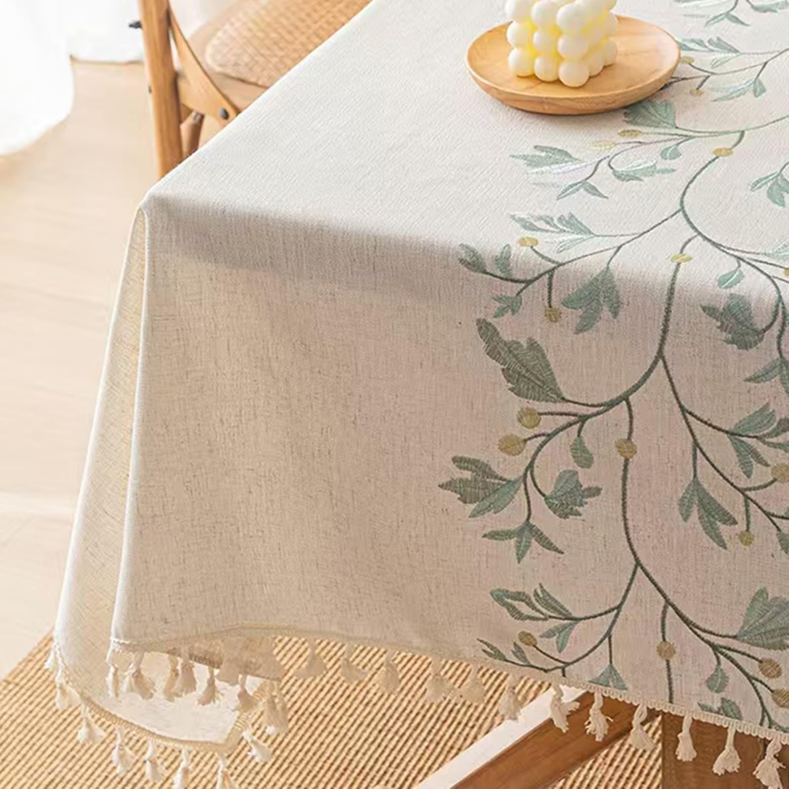 Tovaglia quadrata beige verde foglie rami, tovaglie 35x35