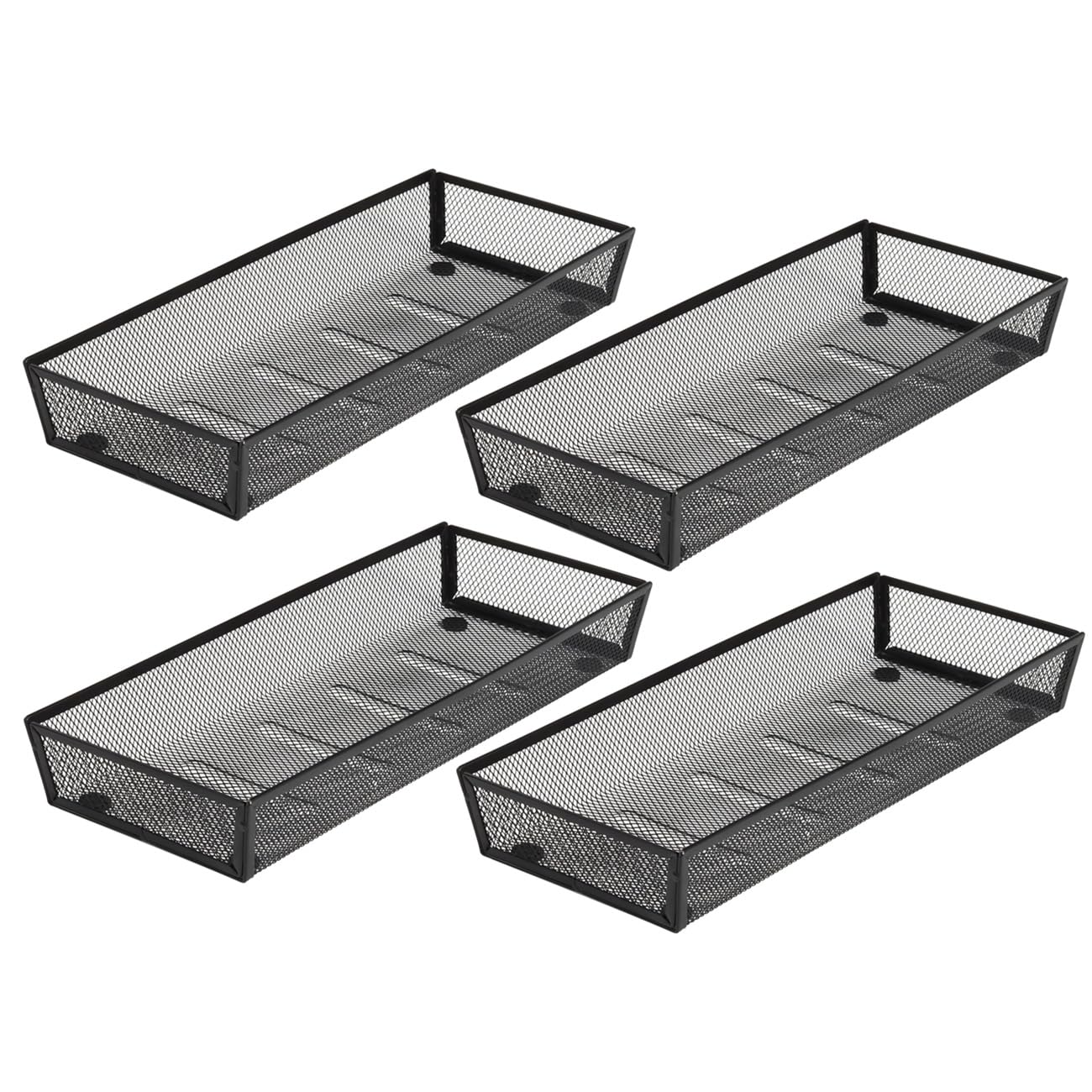 BYCY Organizador de cajones de cubiertos, organizador de utensilios de malla para almacenamiento de cocina, bandeja de malla de metal de acero negro para cubiertos, tenedores, cucharas, cuchillos (15