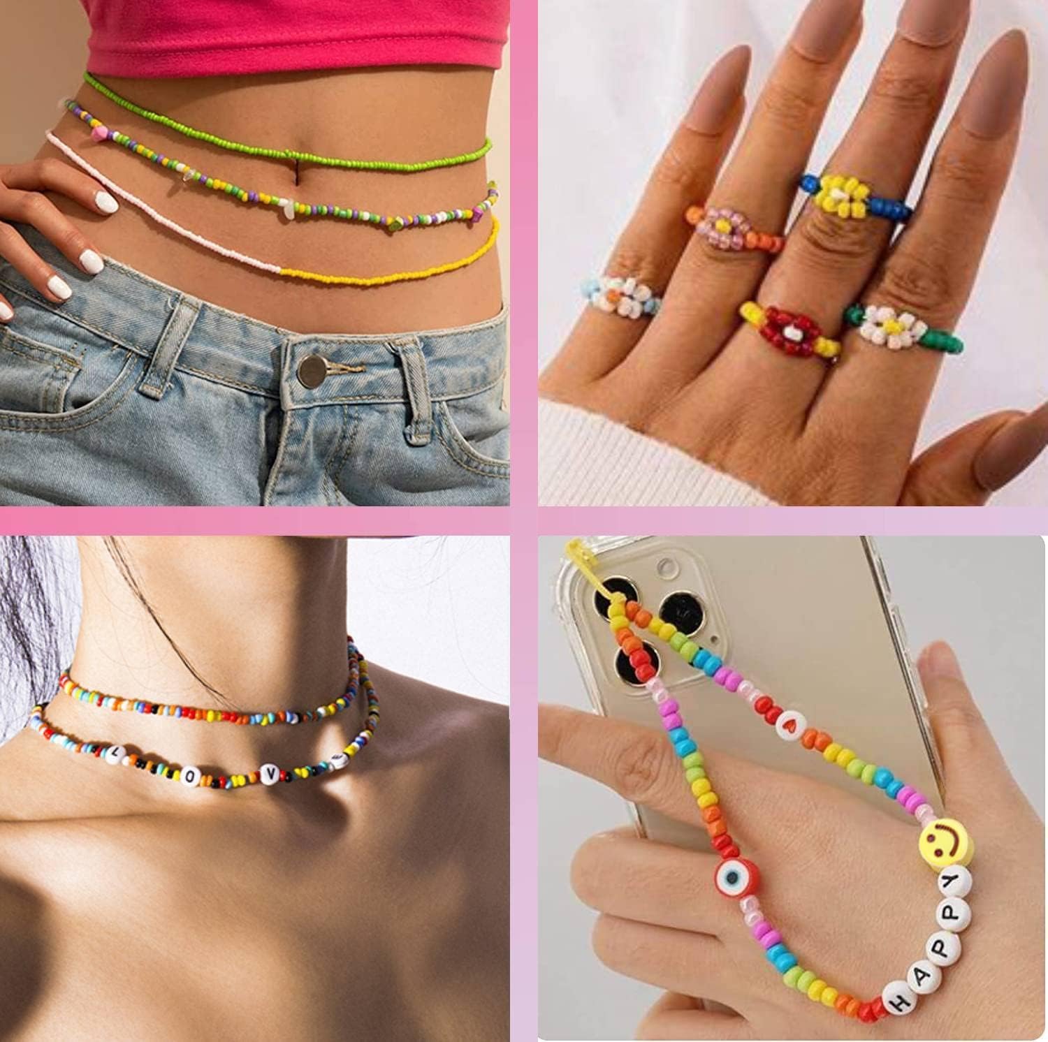 54000pcs Glass Seed Beads for Jewelry Making Kit, 120 Colors 2mm Small Beads Kit Bracelet Beads with Letter Evil Eye Beads Jump Rings & Charms Pendants for Bracelets Making, DIY, Adult Craft Supplies - Image 4