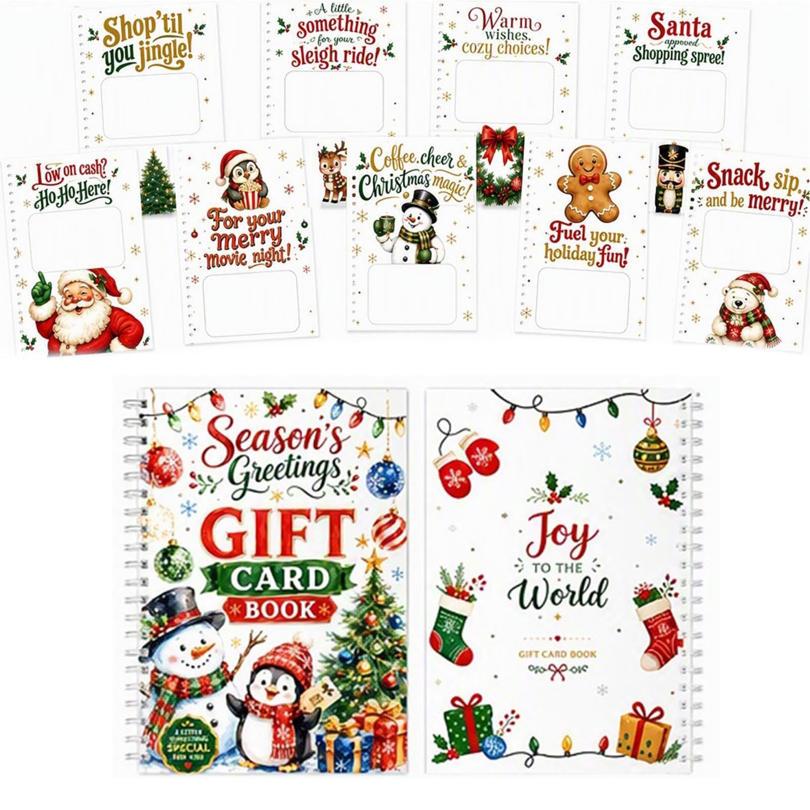 Livres de cartes-cadeaux pour Noël à spirales avec porte-monnaie