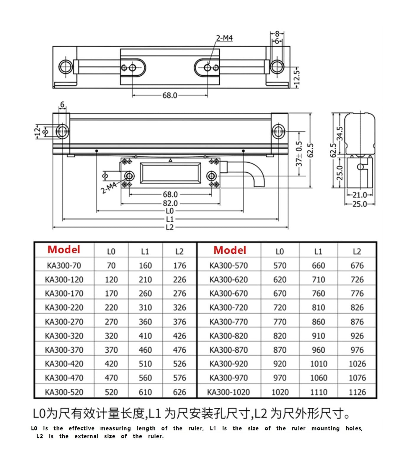 Optische Skalengeber KA300-Serie Optischer Skalensensor 5µm 5V TTL Linear Encoder(KA300-870mm/5um/5V/TTL)
