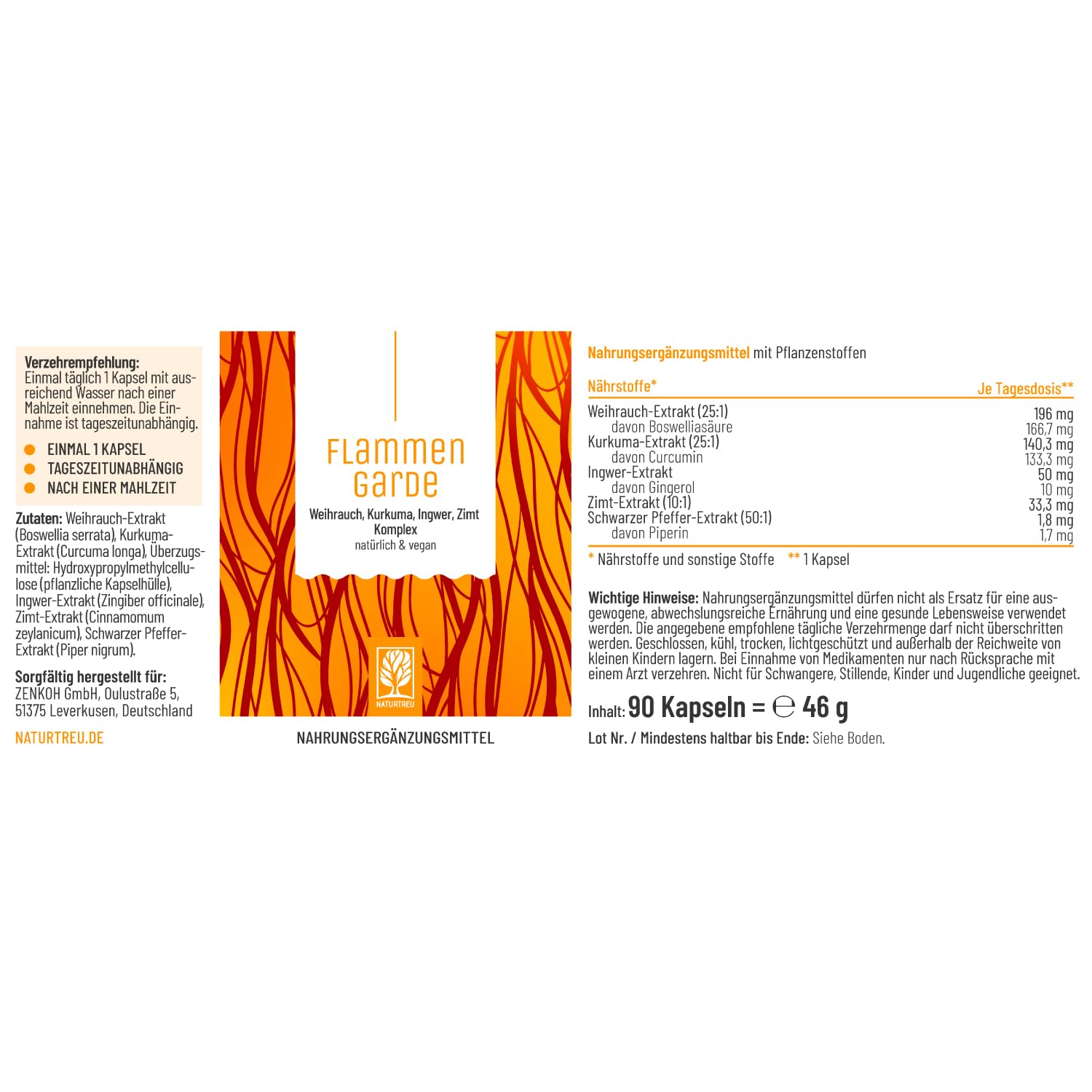 Weihrauch Kurkuma Ingwer Kapseln Hochdosiert - 166,7 mg Boswelliasäure, 133,3 mg Curcumin, Zimt, Gingerol & Piperin - Ohne chemische Entzündungshemmer oder Gelenkkapseln