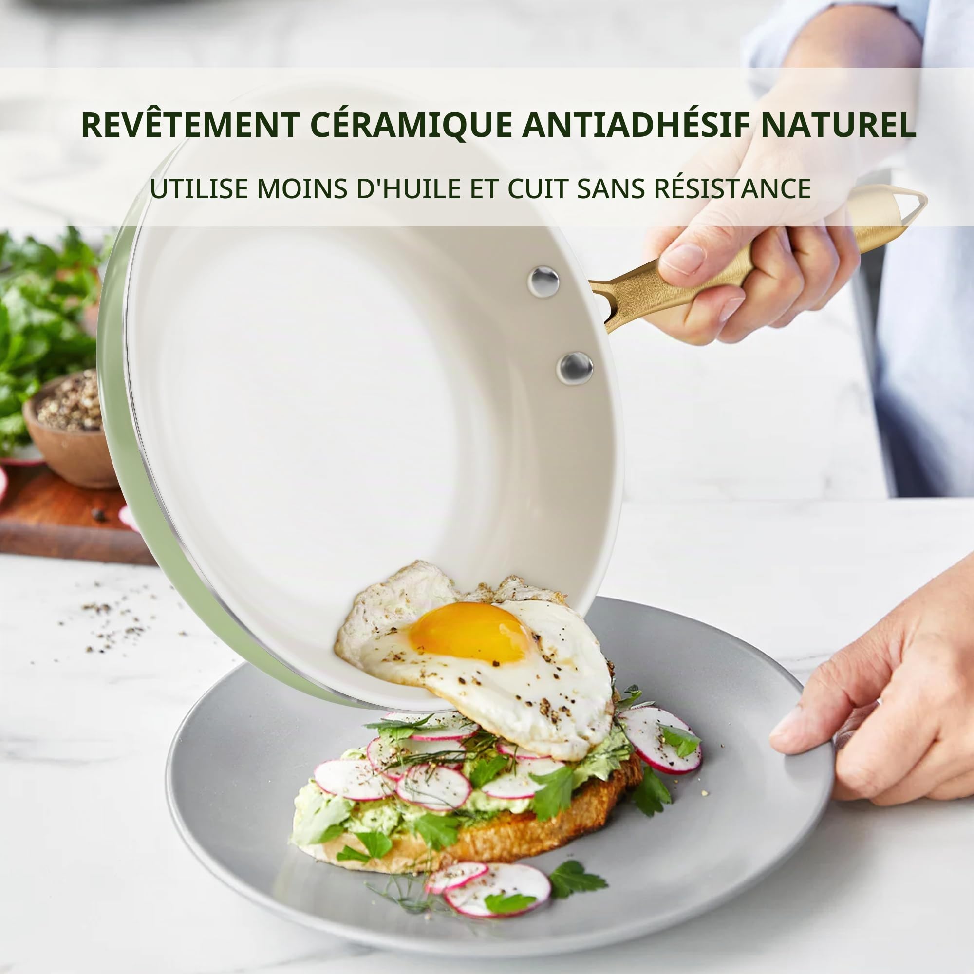 RIOVARM Induction Set de casseroles et poêles avec couvercles, Céramique antiadhésif Batterie de cuisine, Set d'essentiels de cuisine Poêle à frire Sauteuse Poêle à sauce Spatules