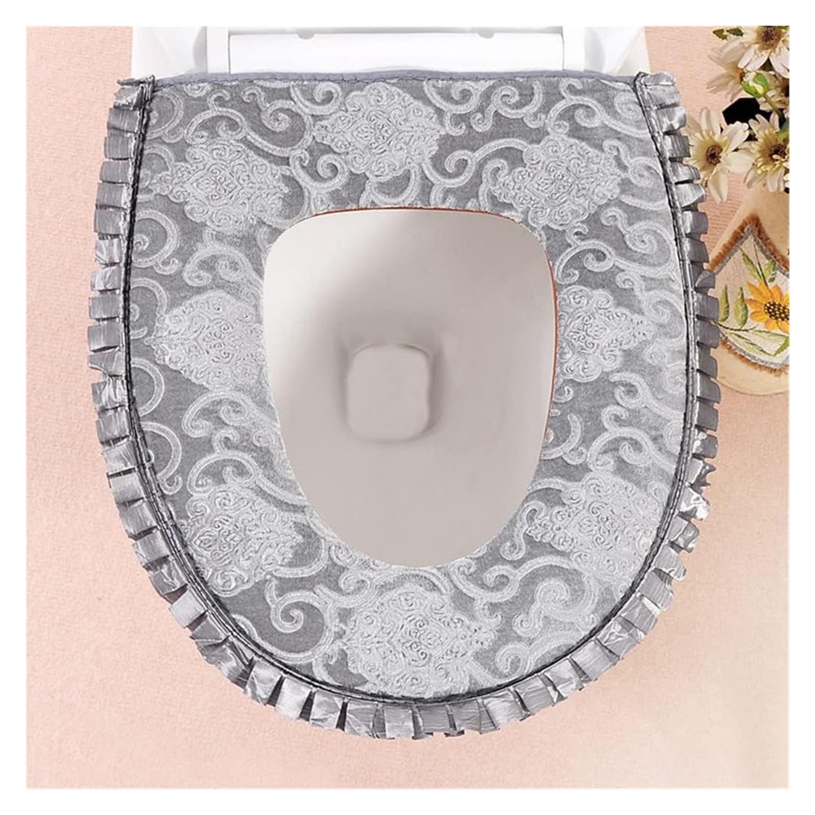 KFGISD CushionBathroom Toilet lid Toilet Washable Warm Cushion Cover Cushion Home Decoration ，Toilet Seat Covers(Grijs)