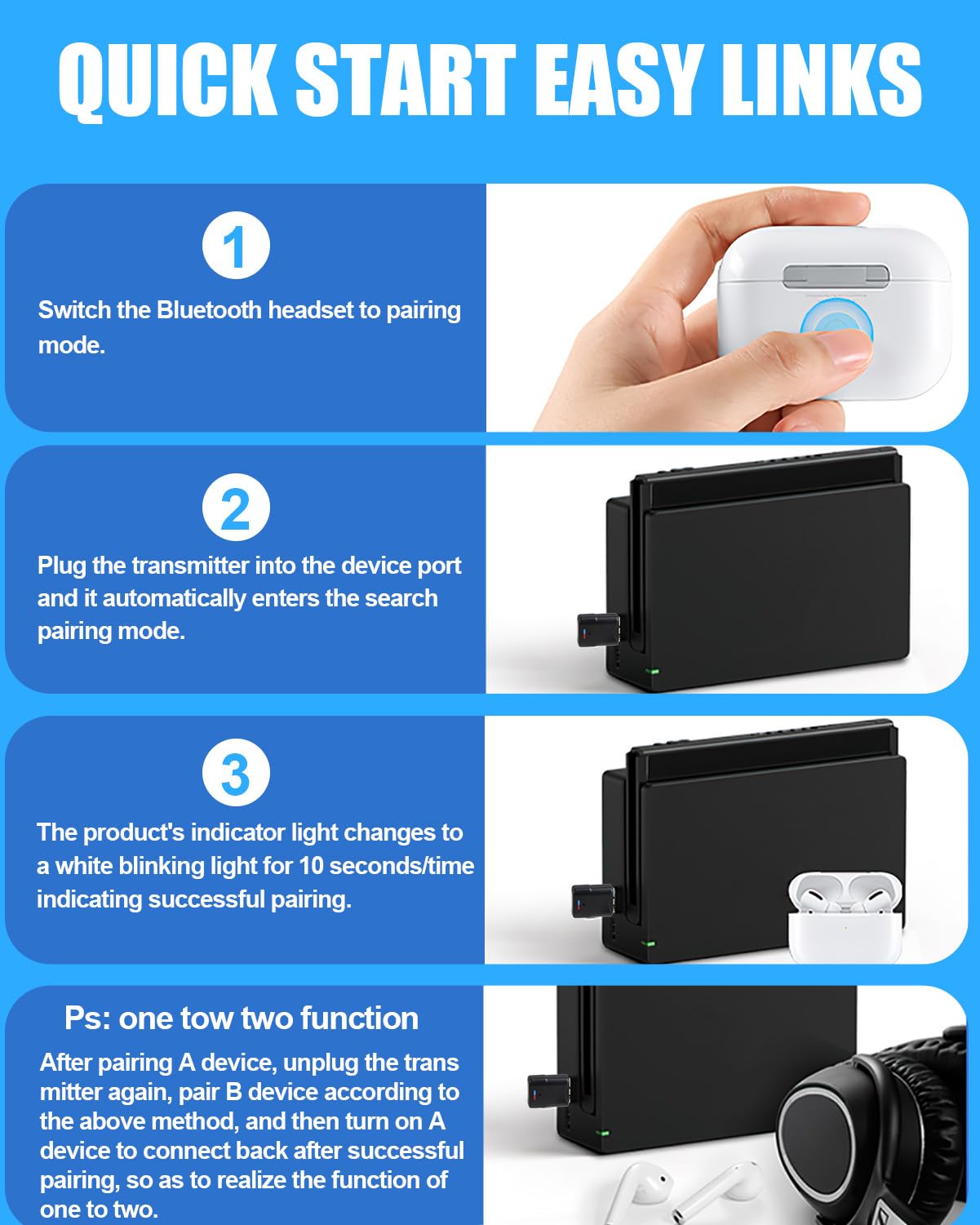 Adaptateur USB Bluetooth 5.3 pour PS4 PS5 PC Switch Audio Dongle Faible Latence