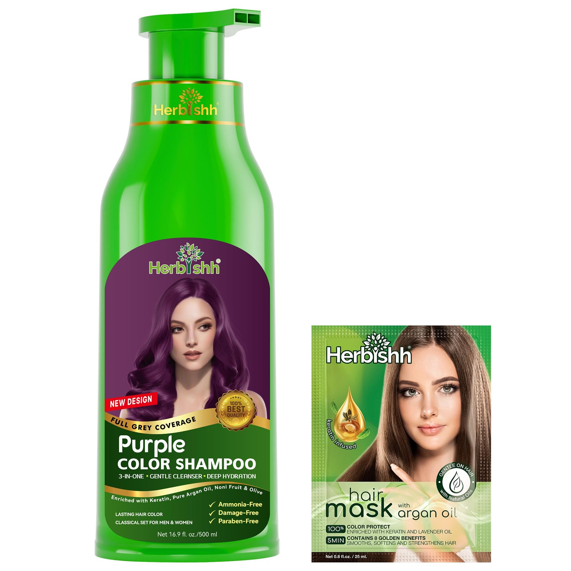 Herbishh Hair Color Shampoo For Gray Hair – Natural Hair Dye Shampoo – Colors Hair In Minutes–Long Lasting–500 Ml–3-In-1 Hair Color–Ammonia-Free | Herbishh (Purple)