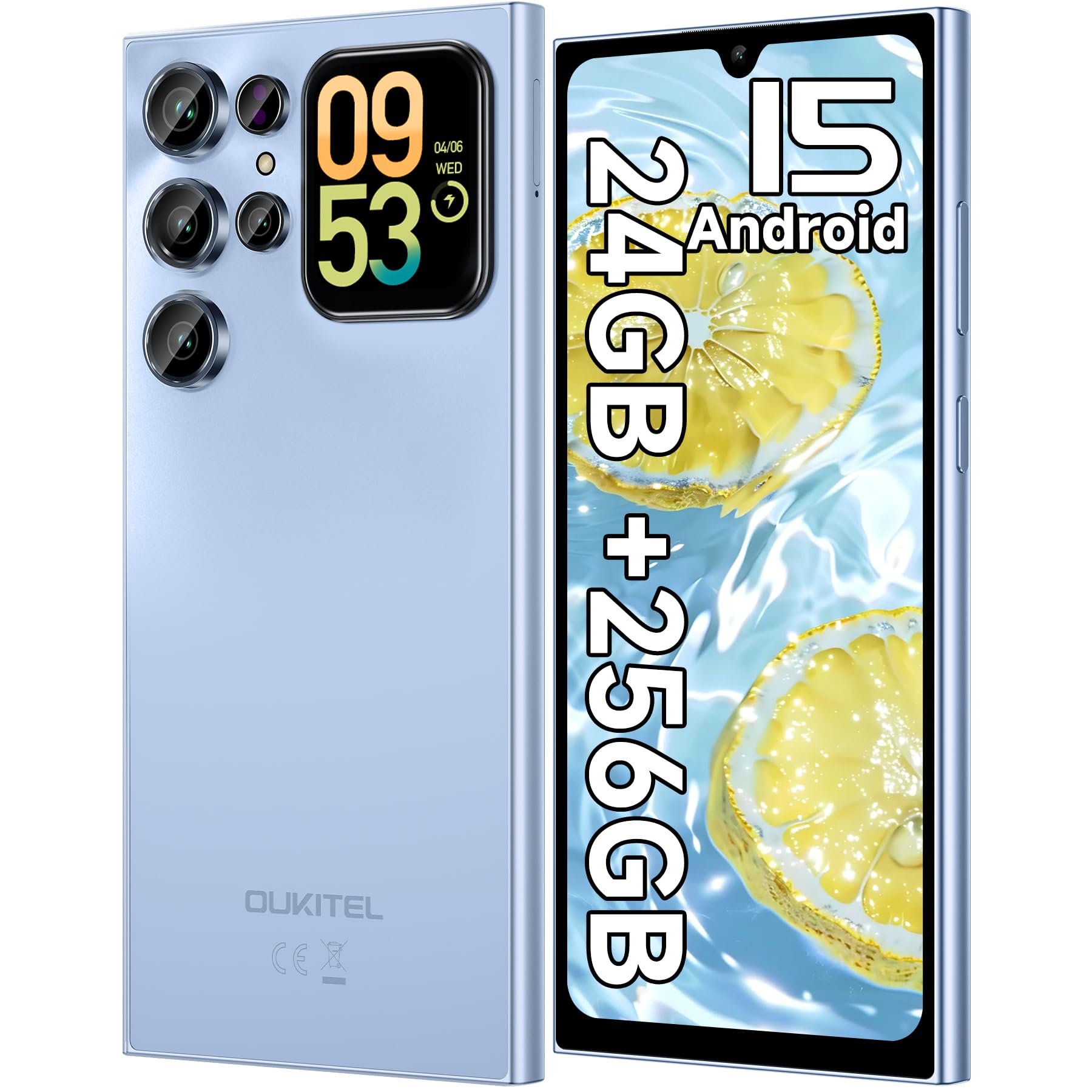 OUKITEL C62 Pro Smartphone, 24GB+256GB/1TB, 6.88'' &1.81'' Dual Display NFC | 5150mAh Smartphone Android 15, 13MP+5MP Telefono Cellulare, Octa Core Smartphone Gaming, 4G Dual SIM/OTG/Face ID/GPS, Blu