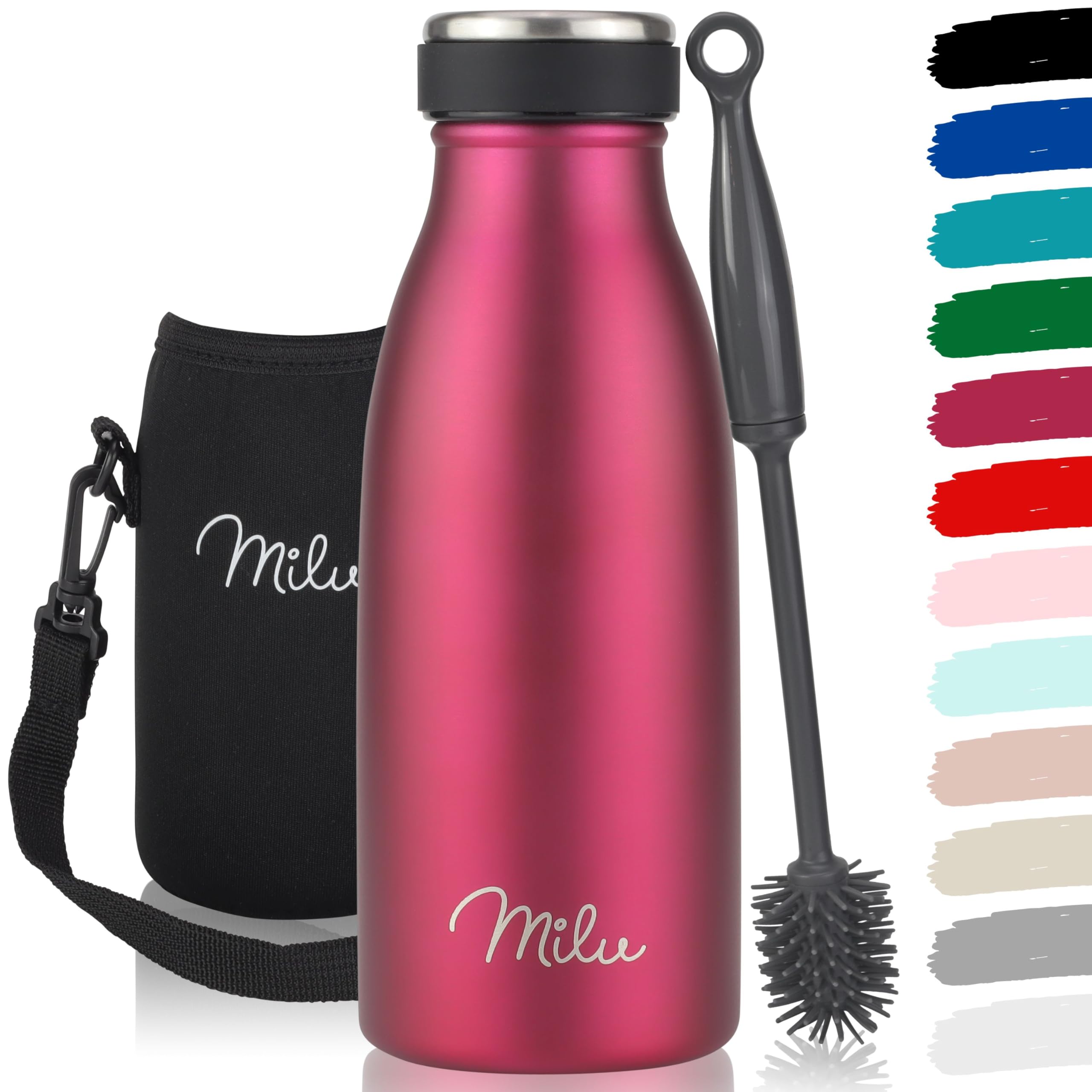 Milu Berry Stainless Steel Drinking Bottle 350 Ml - Insulated Thermo Flask For Water - Leak Proof, Insulated And Double Walled, Carbonated (, 350Ml)