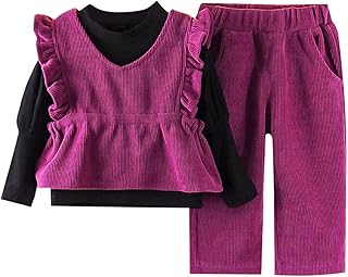 Meninos Tees Cor Sólida Colete Sem Manga + Gola Redonda Camiseta Manga Longa + Calça Moda Meninas Conjunto Meninos