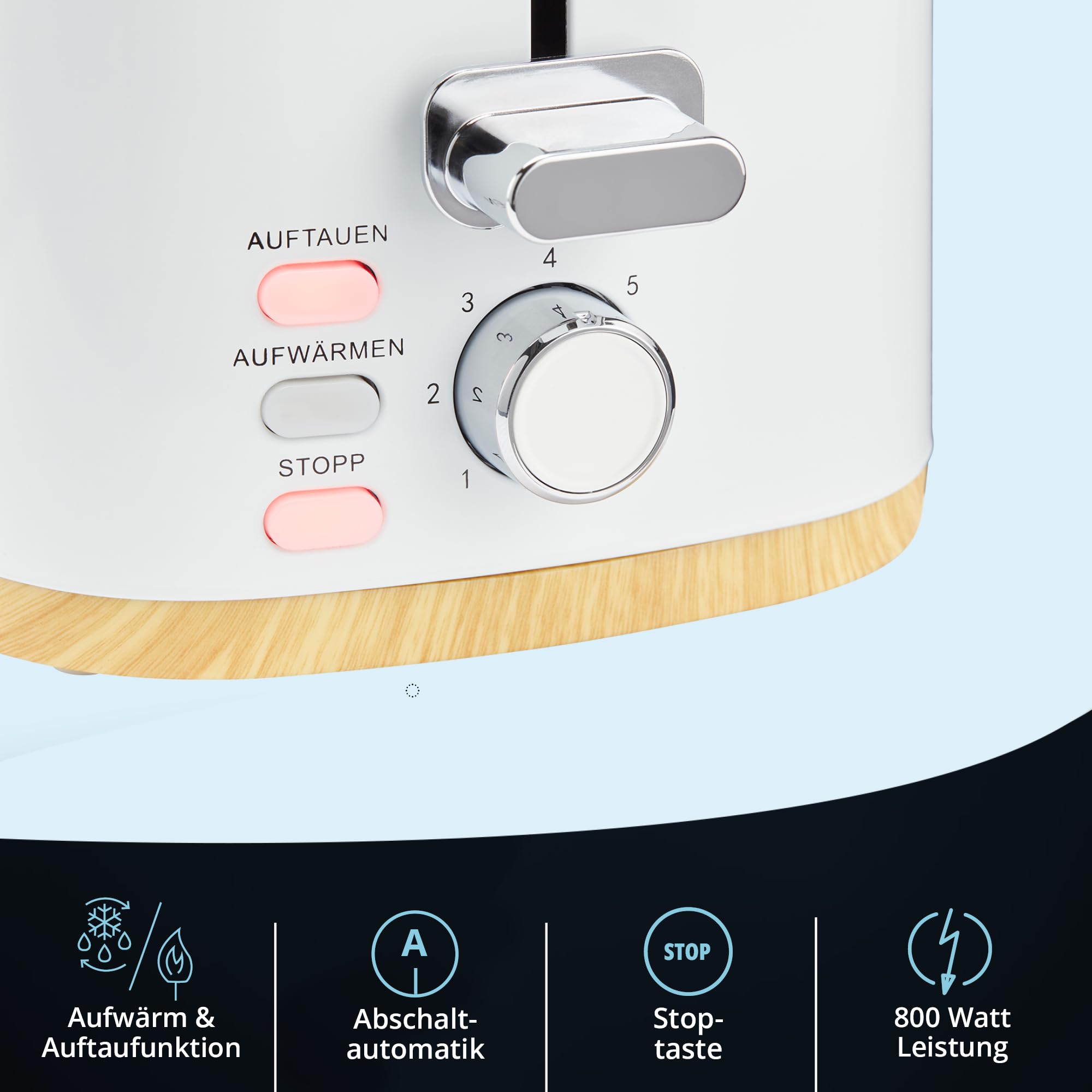 KHG Wasserkocher und Toaster Set 2-teilig 2200 800 Watt 1,7 Liter 2 Scheiben Weiß Holzoptik