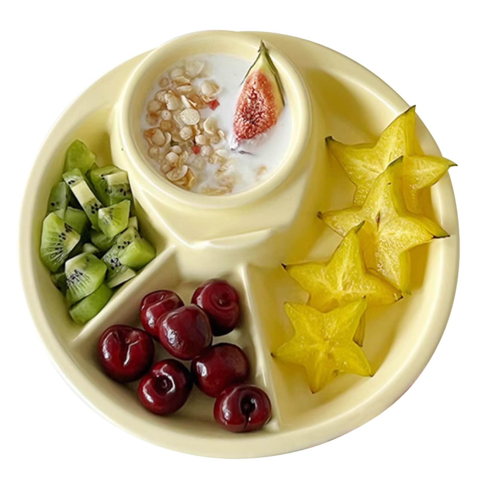 Plat séparateur d'aliments, assiette de contrôle d Assiettes compartimentées, assiette nutritionnelle for une alimentation équilibrée, plateau à dessert rond de 20 cm for cuisine et camping – 1 platea