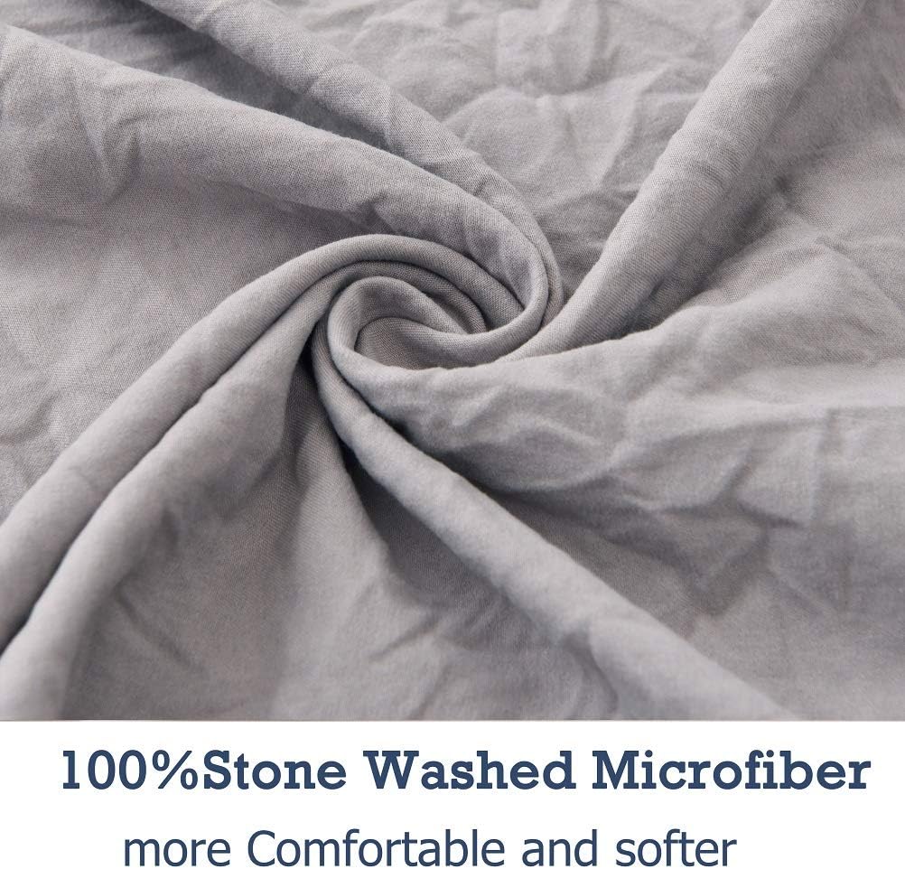 M&Meagle Duvet Cover Grey,Solid Color Bowknot Design,100% Microfiber Treated by Washed Cotton Process,Feels Like a Very Soft Cotton-Queen Size(3Pcs,1 Duvet Cover 2 Pillowcases)