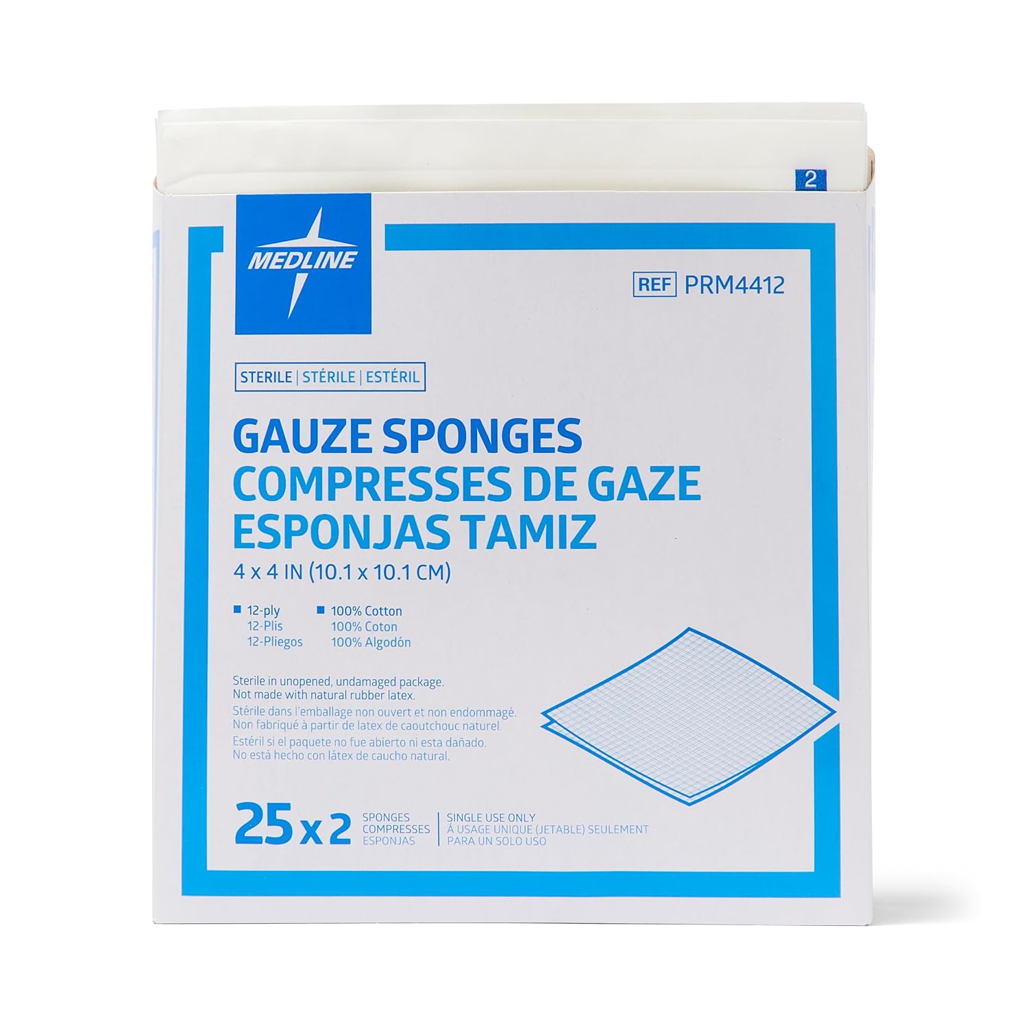 Medline Sterile Woven Gauze Sponges, 4" x 4", 12-Ply, Ideal for Wound Care, 2/Pack, Pack of 1200