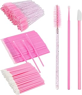 300pcs Eyelash Extension Kit Disposable micro-cotton swab brush with eyelash brush Lip brush Mascara Wand Applicator Eyelash Extension Kit Beauty Wand Kit (pink)