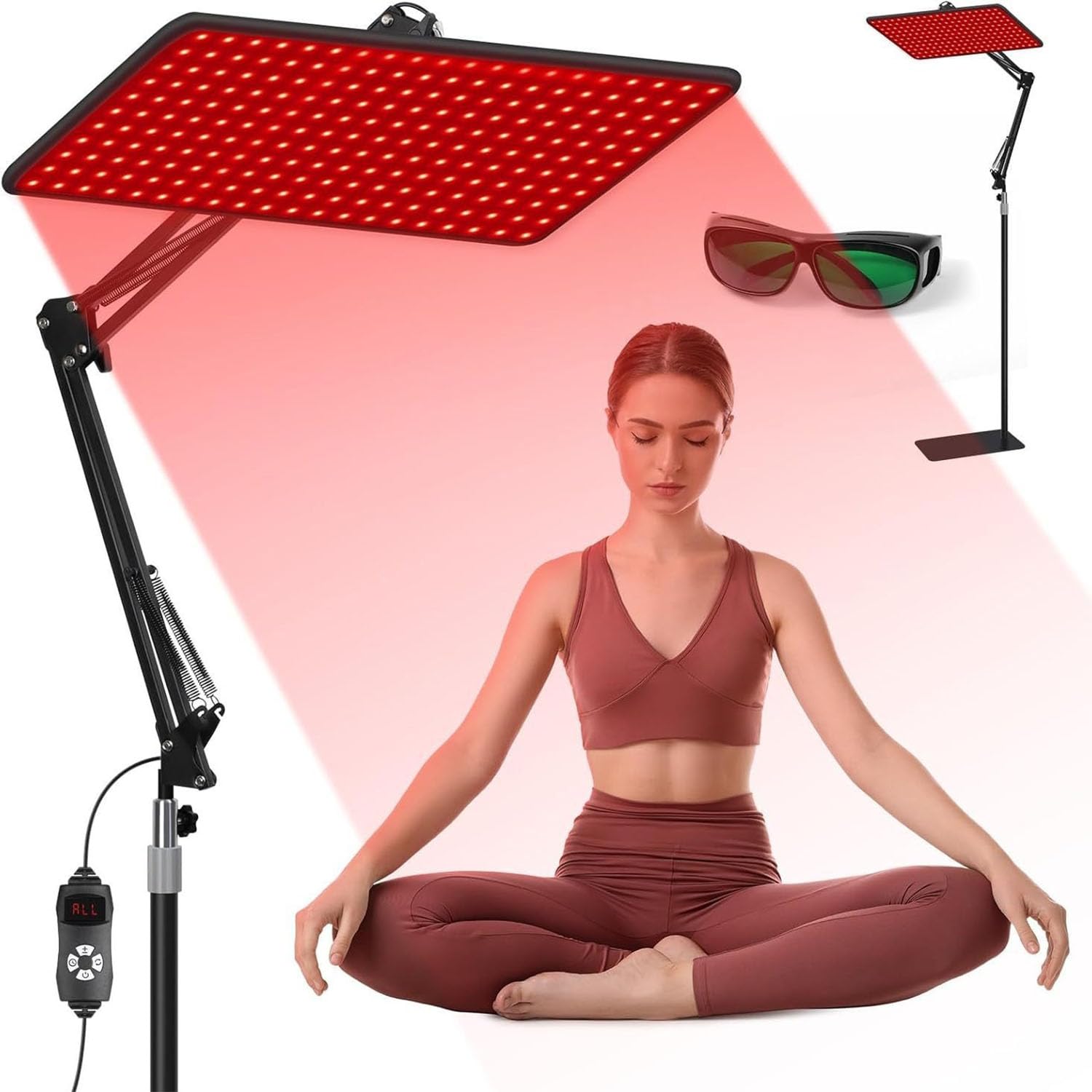 Panel Światła Podczerwonego, Lampy Do Terapii Światłem Czerwonym Z 200 Diodami LED 660 Nm + 850 Nm, Regulowany Stojak I Okulary Ochronne, Elastyczna Regulacja W Zakresie 180° Do Twarzy I Ciała