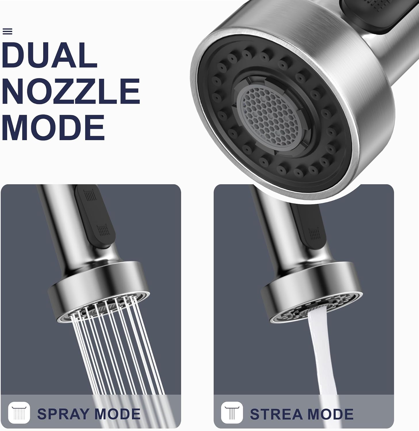 Brushed Nickel Kitchen Faucet with Pull Down Sprayer, Stainless Steel Spring Commercial Kitchen Sink Faucet with 10-Inch Deck,1 or 3 Hole Installation for Farmhouse, RV Camper, Laundry & Utility Sink