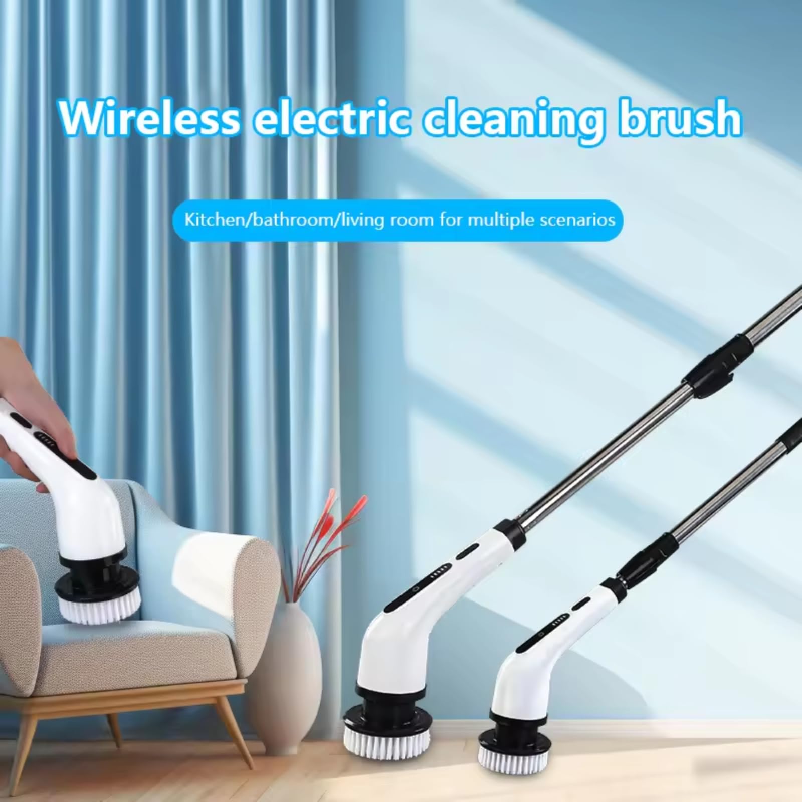 Trenzeo Electric Spin Scrubber 9 in 1 Cleaning Brush with Adjustable Long Handle,Dual Speed, IPX7 Waterproof Bathroom,Kitchen - Image 4