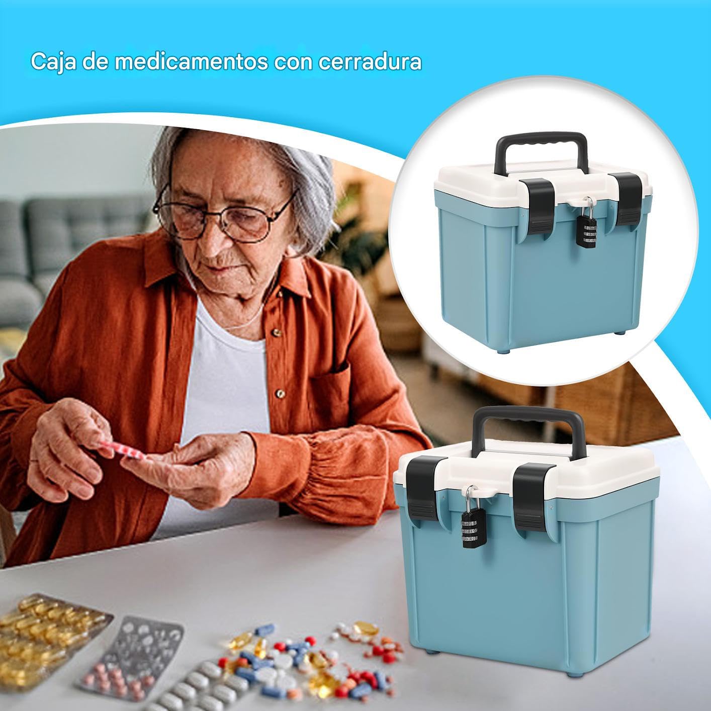 Genérico Caja para Medicamentos con Cerradura,Caja Fuerte Portátil Con Candado - Gran Capacidad Para Medicamentos, Herramientas Y Documentos, Portátil Para Hogar Trabajo Viajes Exterior Y Coche