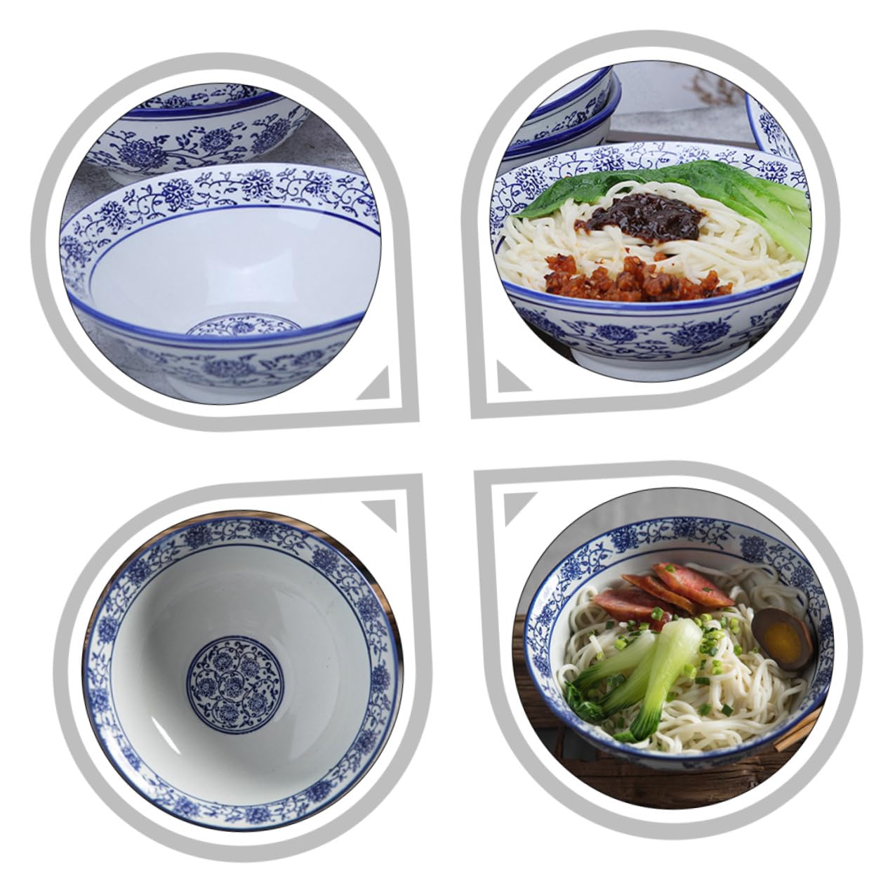 Cuenco Cerámico Esmaltado con Diseño Azul y para Servir Sopa Ramen y Ensaladas Restaurantes y Hogar Resistente y Decorativo para Diario