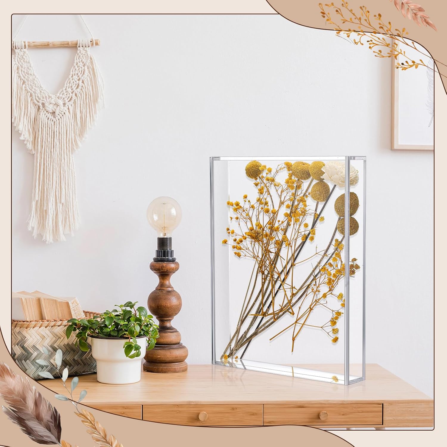 Barydat 2 Pcs 8'' x 10'' Acrylic Shadow Boxes Display Cases, Shadow Box DIY Frame Clear Acrylic Display Cases Wedding Memory Dried Flower Container Picture Photo Frame for Valentine Day Wedding