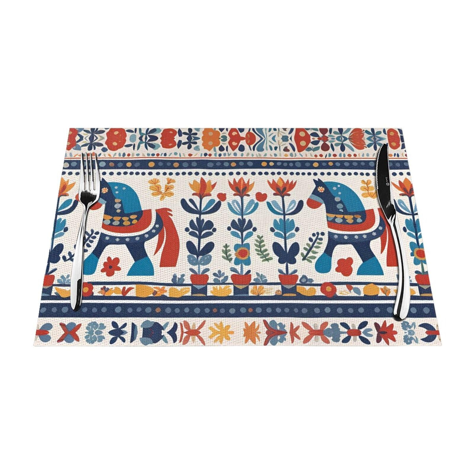Sets de table suédois Dala Horse HYTTER résistants à la chaleur et faciles à nettoyer en lot de 6