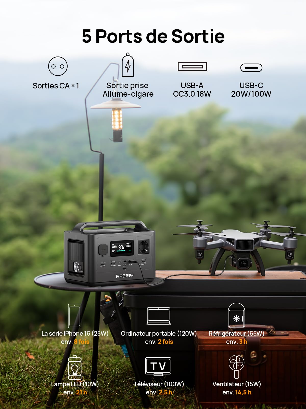 AFERIY P040 Générateur Électrique Portable 400W, Station Électrique Solaire 256Wh, Batterie Nomade LiFePO4, Sorties Variées, EU Prise 220-240V, UPS, BMS, Station Énergie Mobile Pour Camping, Domicile