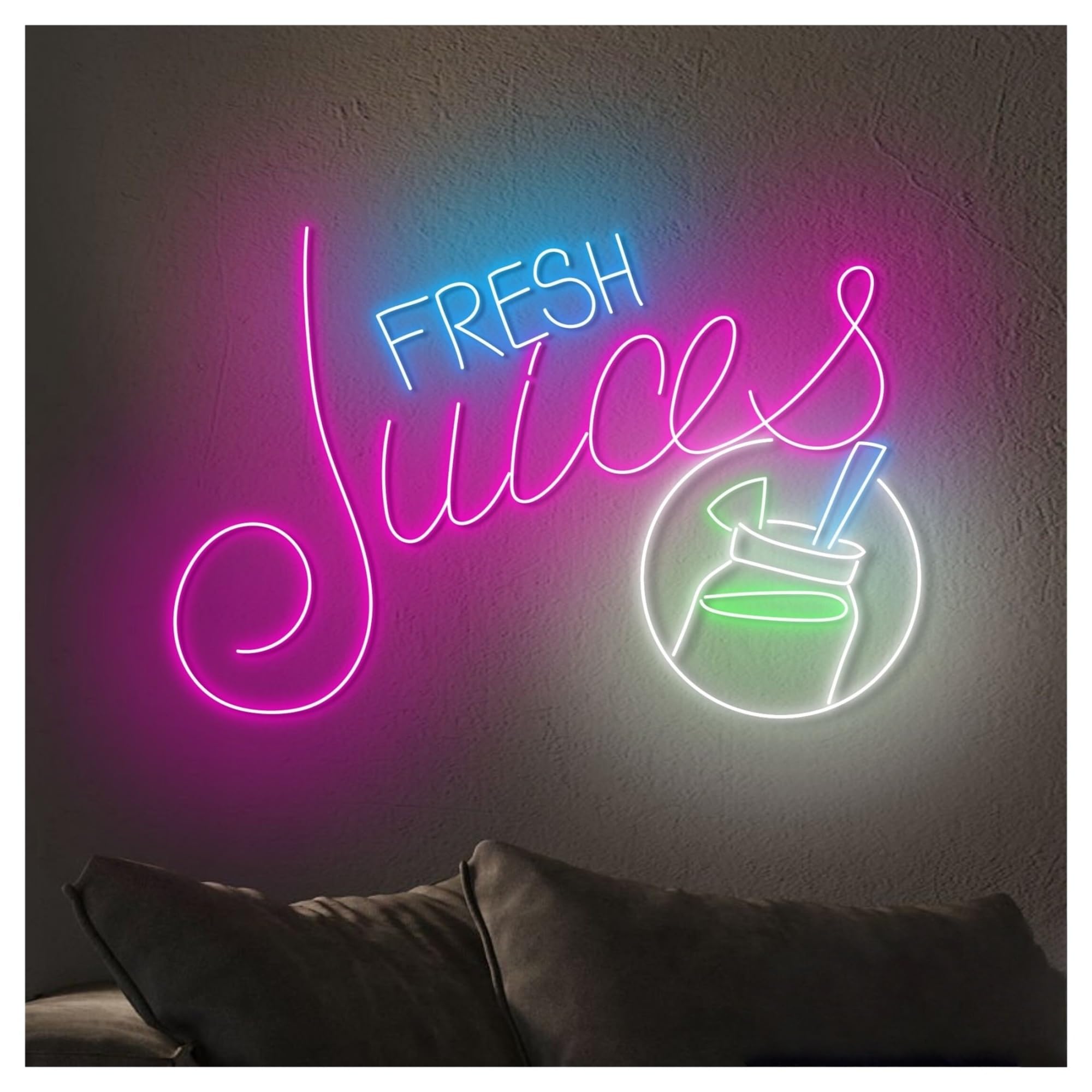 XENITE Luces Art Decoration Christmas Letrero De Neón Fresh Juices Con Luz LED Regulable Para Cafeterías, Cócteles, Pubs, Clubes, Fiestas De Cumpleaños, Decoración De Pared 50cm