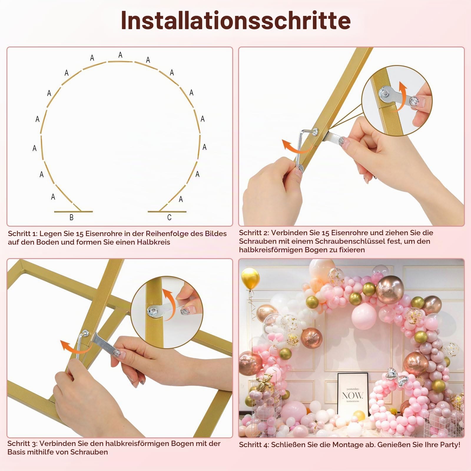 PlusFive 2,5M Hochzeitsbogen Gold Rundes Ballonbogen Kit Größ Metall Hochzeit Bogen Luftballon Bogen Gestell Ballon Ring Traubogen Ballon Girlande für Hochzeit Geburtstag Babyparty Dekoration