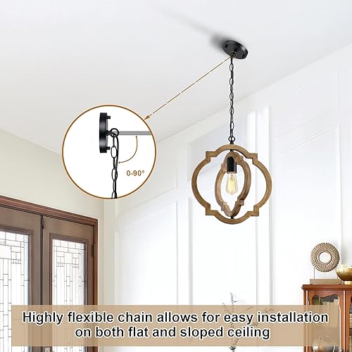 Miniatura 6 de Paquete de 2 lámparas colgantes de granja, luces colgantes de grano de madera para isla de cocina, altura ajustable, base E26, compatible con techo