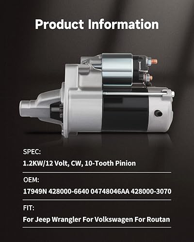 Miniatura 2 de OCPTY Motor de arranque para Chrysler/para Dodge / para Volkswagen Auto y camión ligero Town & Country Van/Pacifica/Wrangler/para