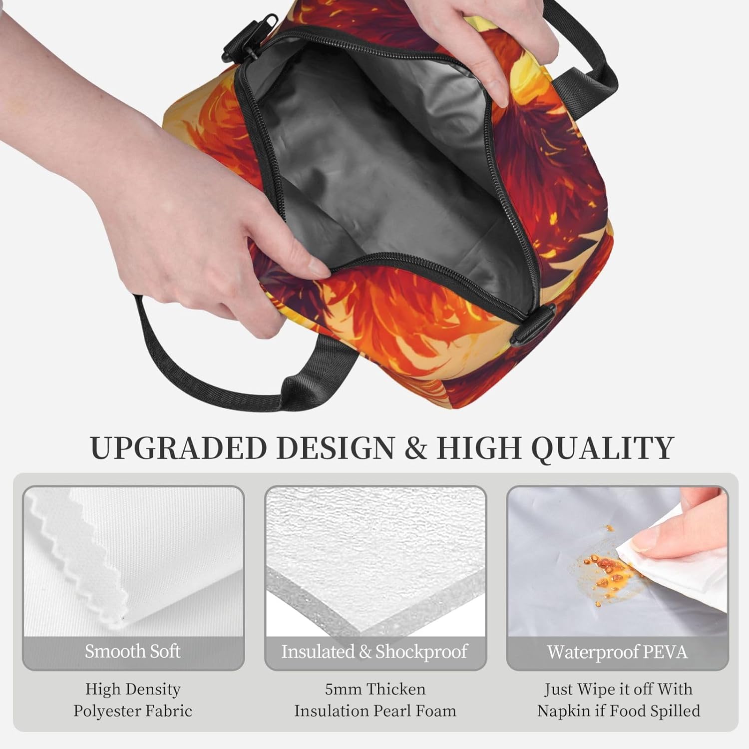 Phoenix Print Reusable Lunch Bag Insulated Lunch Boxes for Office Work Picnic Tote Bag Adjustable