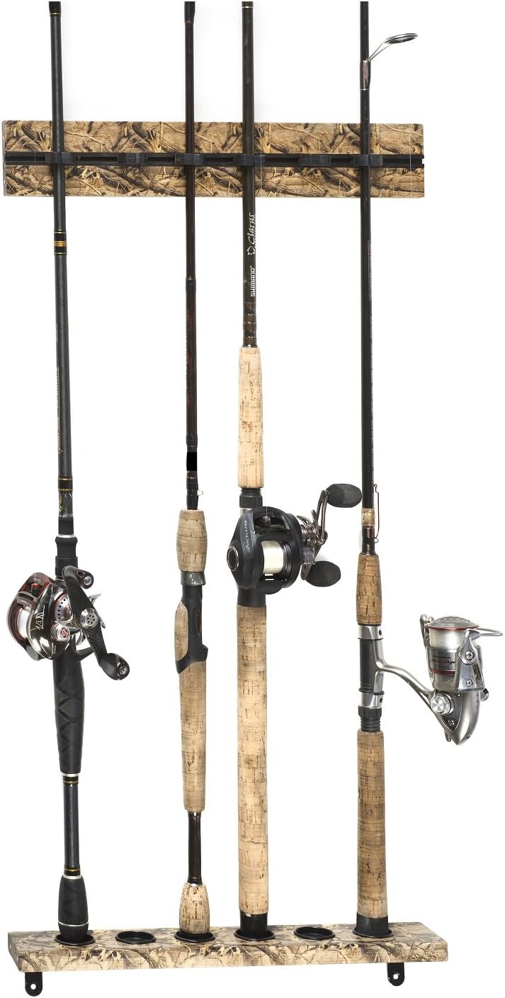 Old Cedar Outfitters Organized Fishing Camo Modular Vertical Wall Rack for Fishing Rod Storage, Holds up to 6 Fishing Rods, Camouflage Finish, CRWR-006