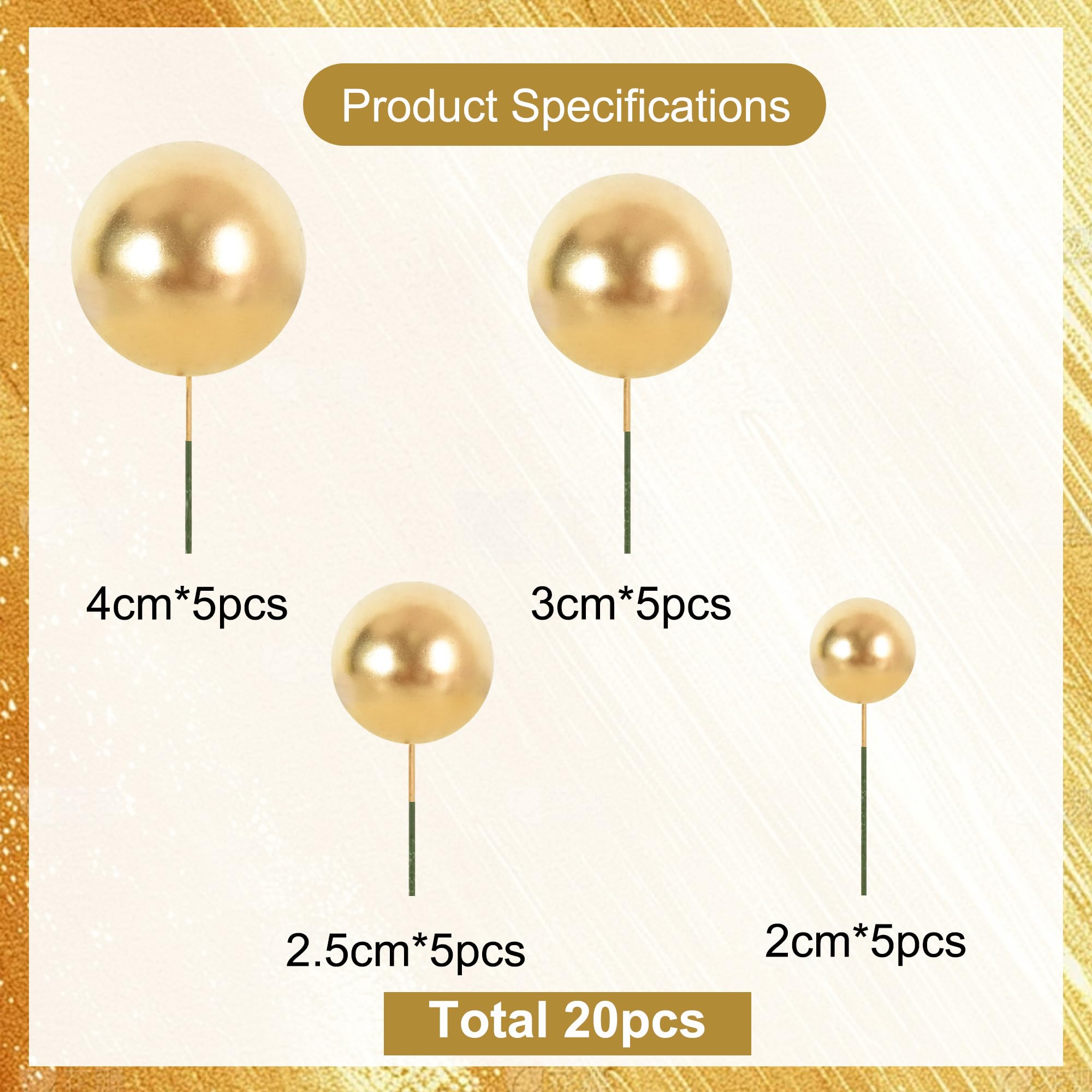 BEISHIDA 20 PCS Gold Mini Ball Cake Toppers Foam Cake Balls Decoration Supplies for Happy Birthday Anniversary Wedding Baby Shower Graduation Christmas Cake Decorations