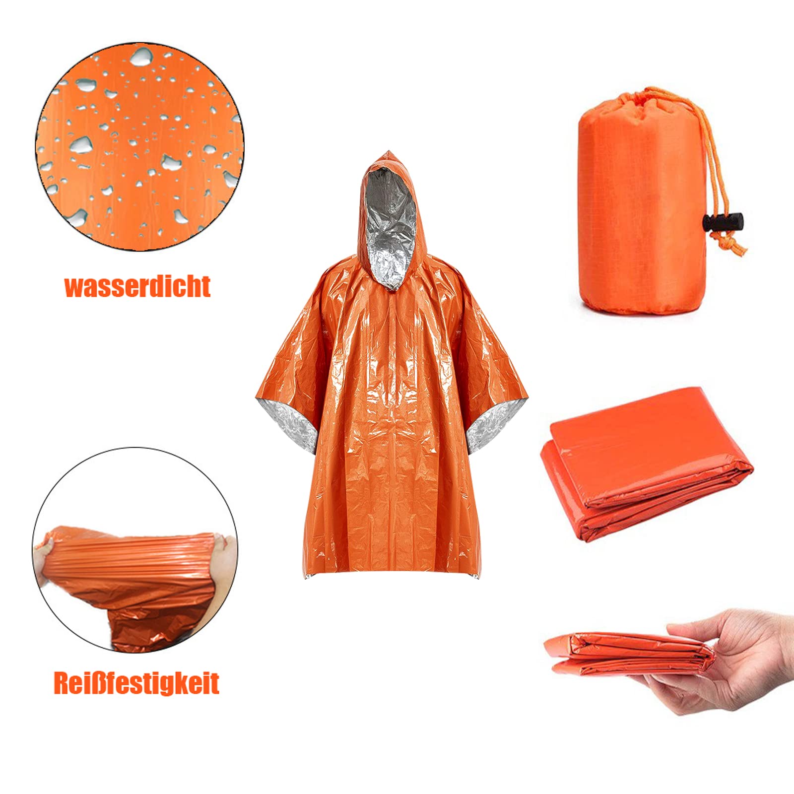 Editbar Lot de 2 ponchos de survie d'urgence, poncho de pluie d