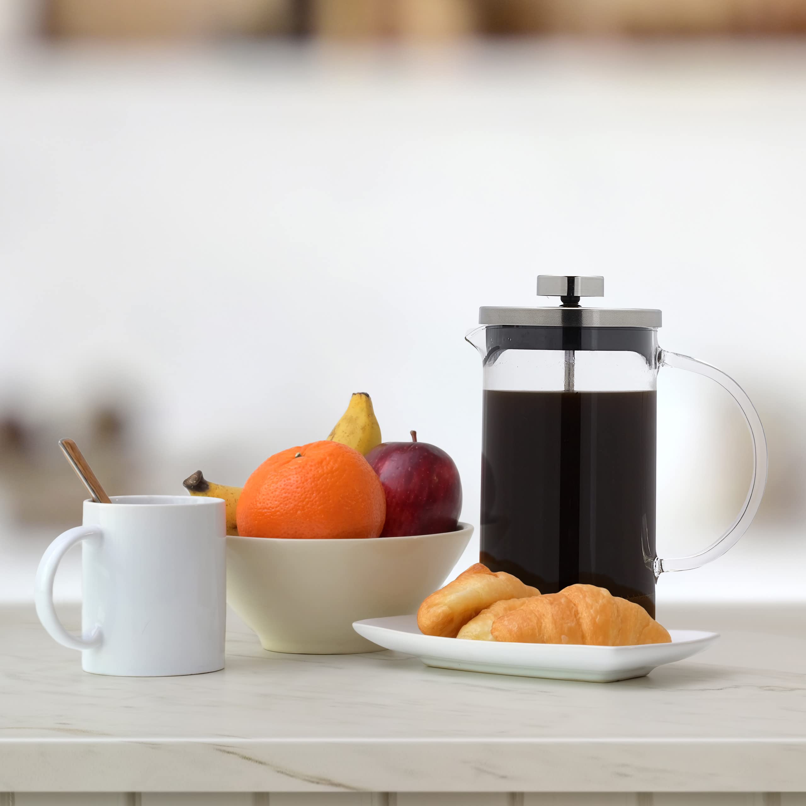 Relaxdays Cafetière Manuelle, Carafe à Piston, passoire intégrée, 600 ML, Verre et Acier Inoxydable, Transparent/argenté