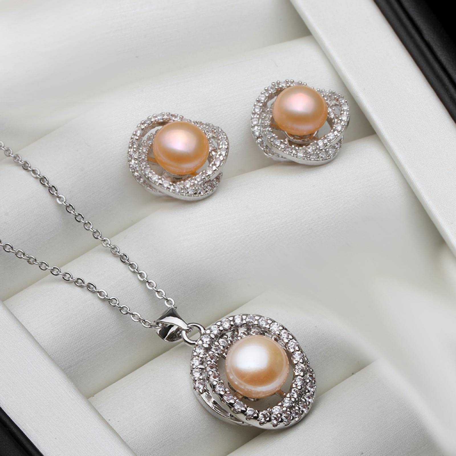 Perlenohrringe Damen Ohrringe Ohrstecker Schmuck Mädchen Geschenke Ohrhänger Echt Weiß Schwarz Naturperle Halskette Ohrring Set Frauen Feiner Schmuck Jubiläum Grauperlenset