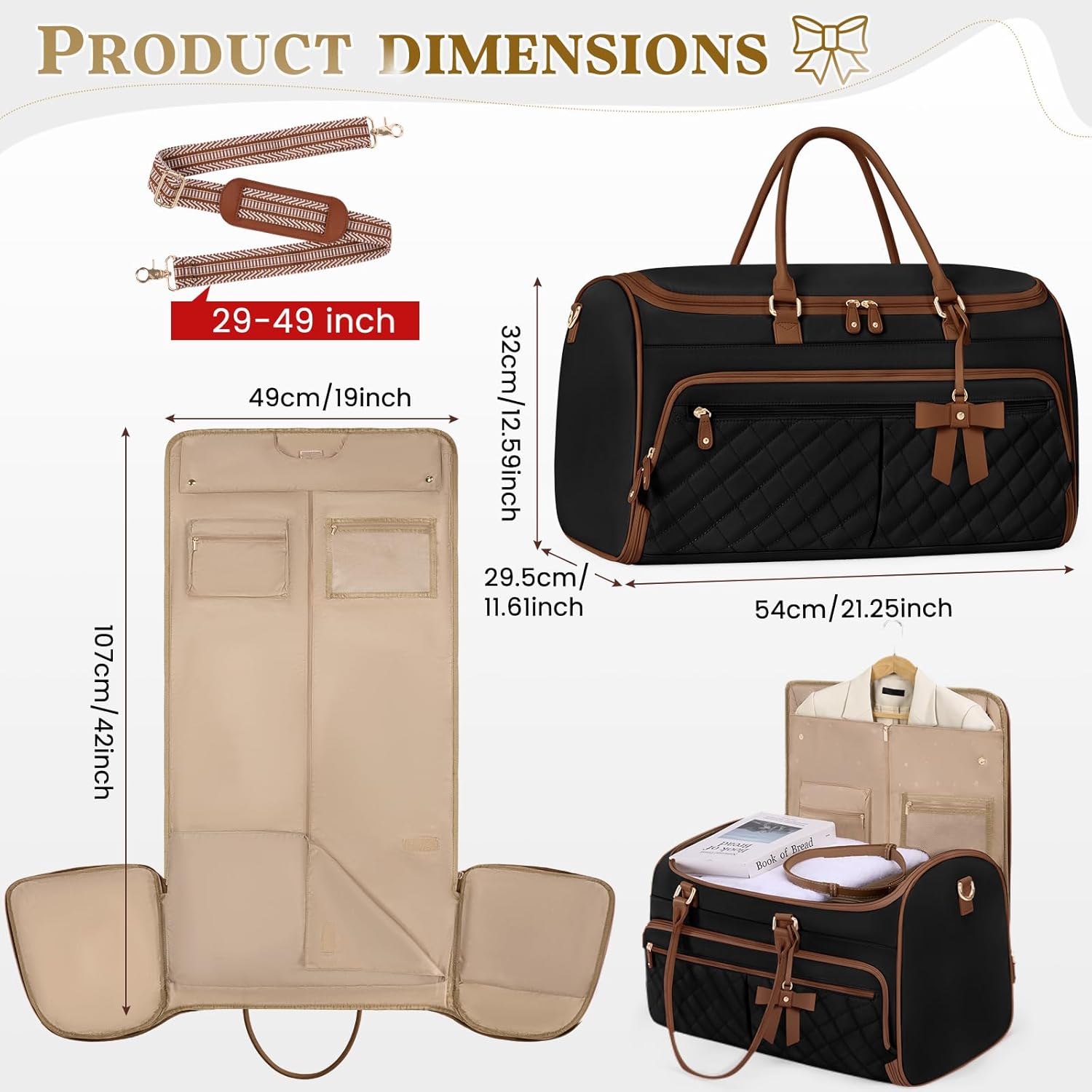 RAINSMORE Garment Bags for Travel Women Convertible Garment Duffle Bag for Hanging Clothes, Large Carry On Garment Bag with Shoe Bag & Wet Pocket, Foldable Dress Suit Business Travel Weekender Bags