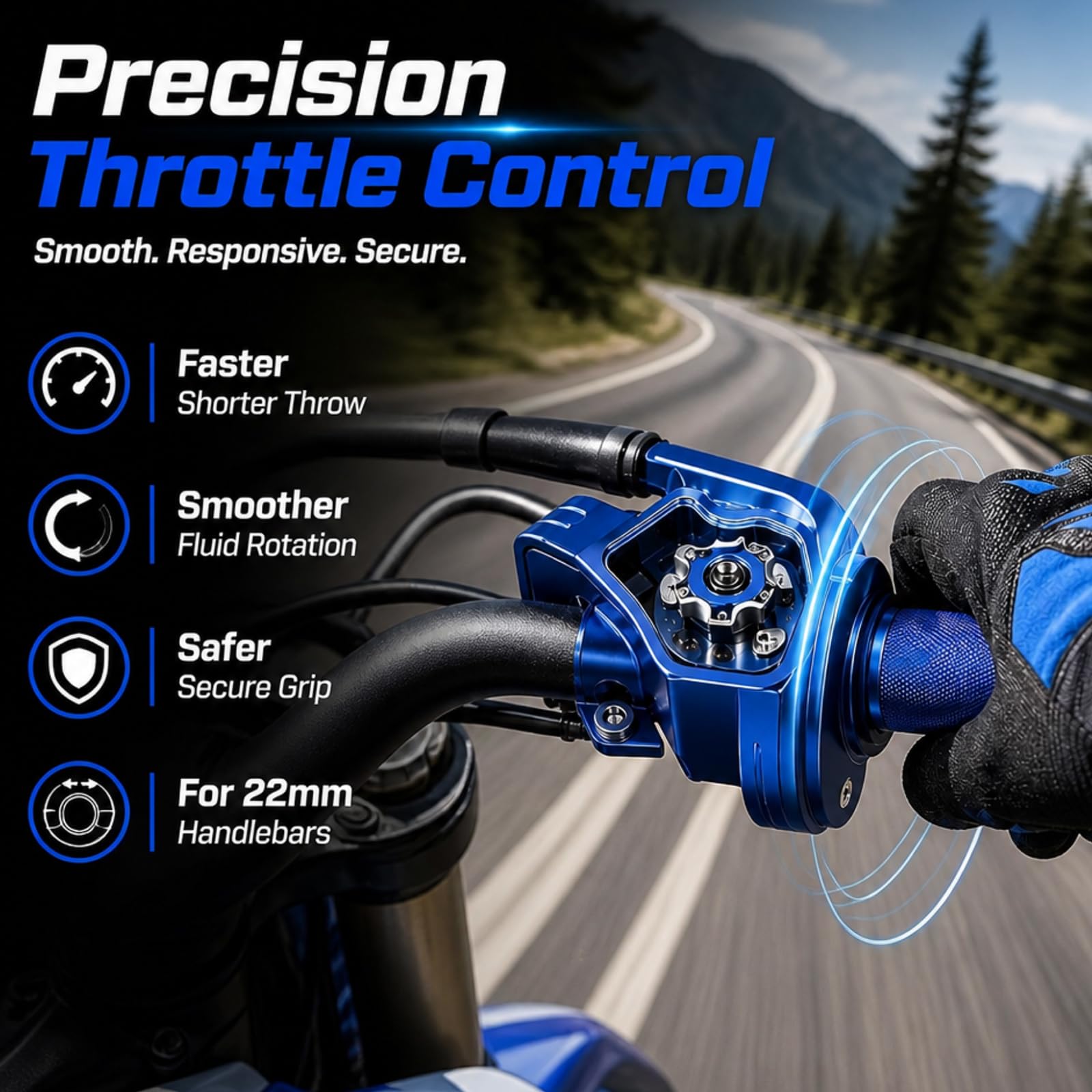 Manopola acceleratore rapido per moto, 7/8, 22 mm, in alluminio CNC, universale, per manubri da 50, 110, 125, 150, 200, 252 cc