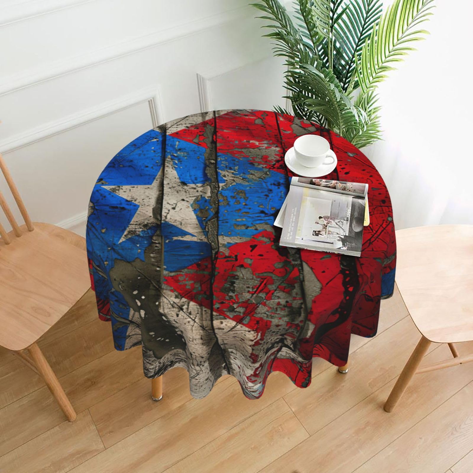 UVBDF puerto rico wallpaper flag Print Multipurpose Round Tablecloth 60in Polyester Cover for Coffee Table Kitchen Desk Home Gift