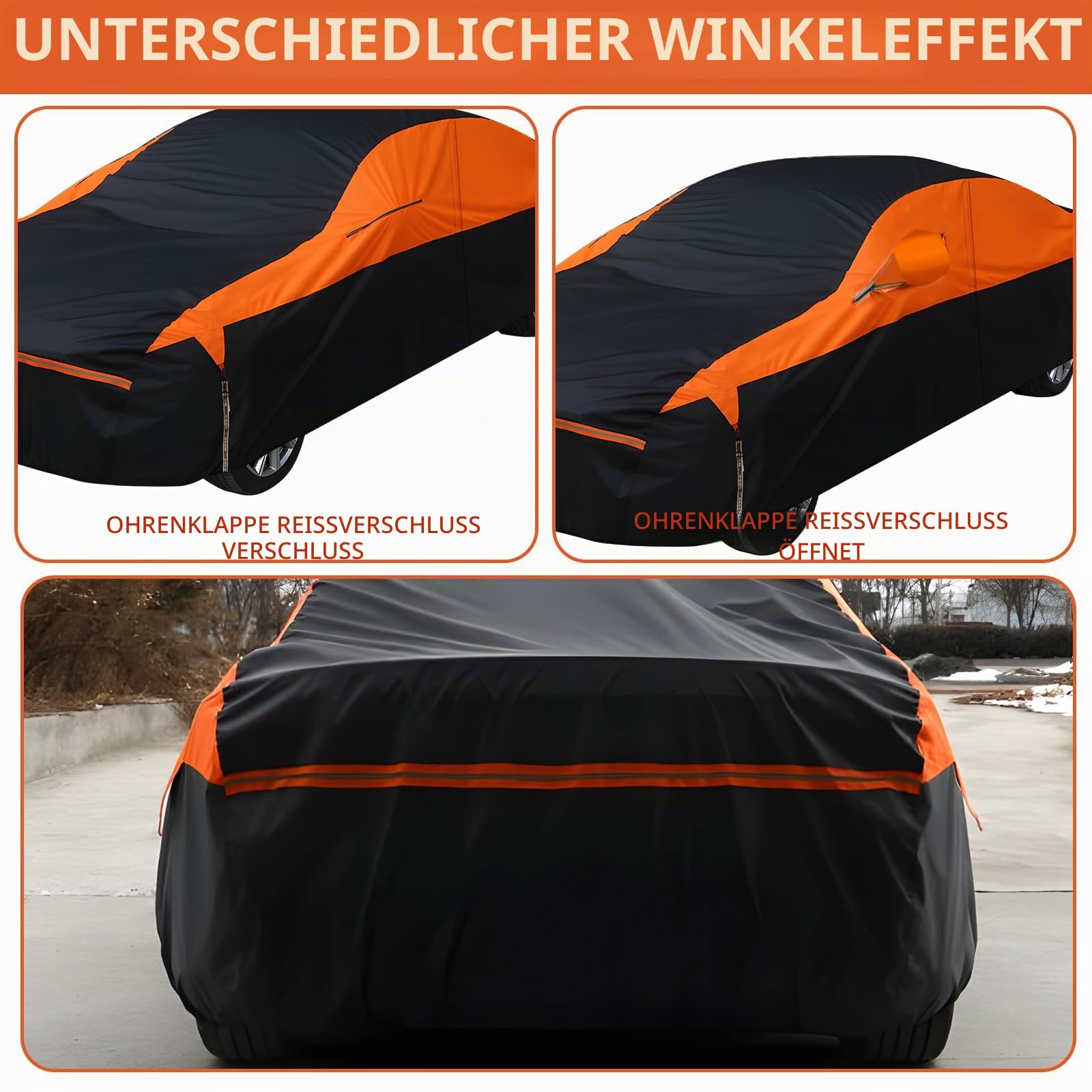 wasserdichte Vollgarage für das Auto, 6 Schichten universelle Outdoor Autoabdeckung mit Baumwollfutter und Reißverschluss, Regen, Schnee, UV, Staub, Allwetterschutz, atmungsaktiv