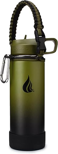 HYDRO CELL Botella de agua de acero inoxidable con sorbete y tapa ancha de boca (ejércitonegro de 18 onzas con funda inferior de silicona negra,