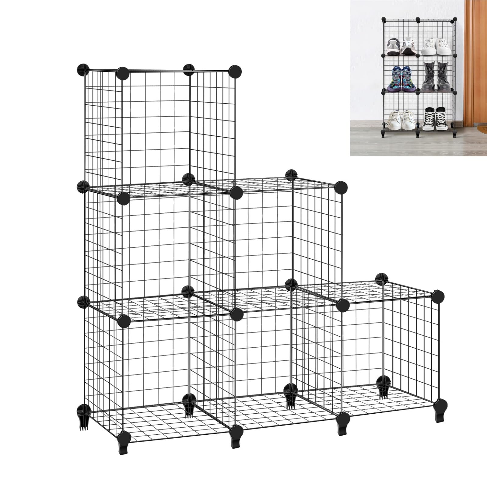 Xinng 6 Cube Wire Storage Shelves, Interlocking Storage Cabinet,Multifunctional DIY bookcases,Combination Display Stand Unit(95x31x97cm)