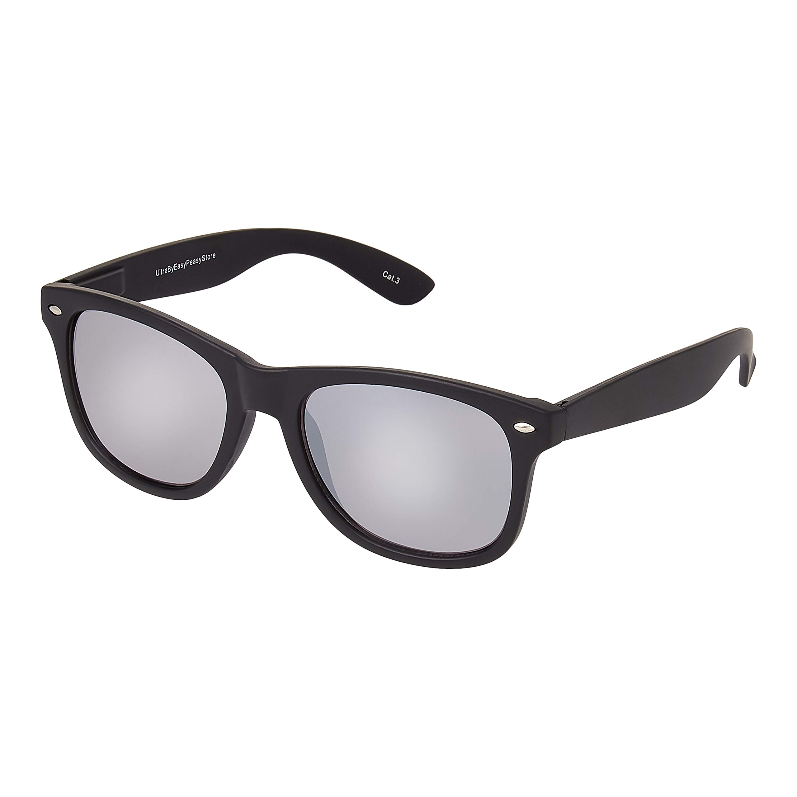 Ultrabyeasypeasystore Unisex Black And Silver Ultra Classic Retro Sunglasses Uv400 Protection - Adults Mens Womens - Lightweight Polycarbonate Lenses - Timeless Black With Silver Lenses