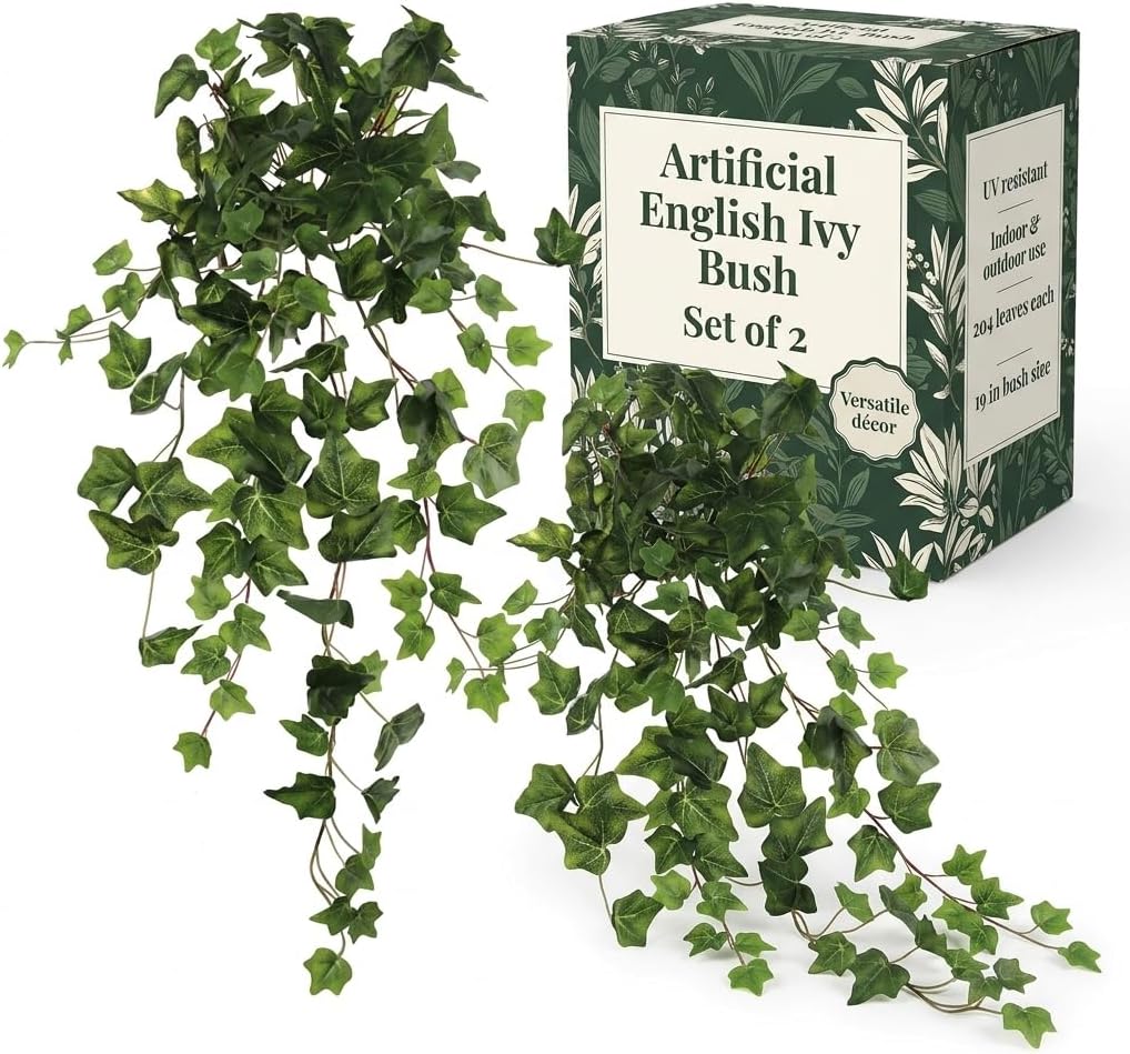 Larksilk Artificial English Ivy Bush | 19 Inch Faux Plant with 204 Green Leaves | Versatile Home Decor, Wedding, and DIY Craft Accent | Lifelike and Lush Greenery