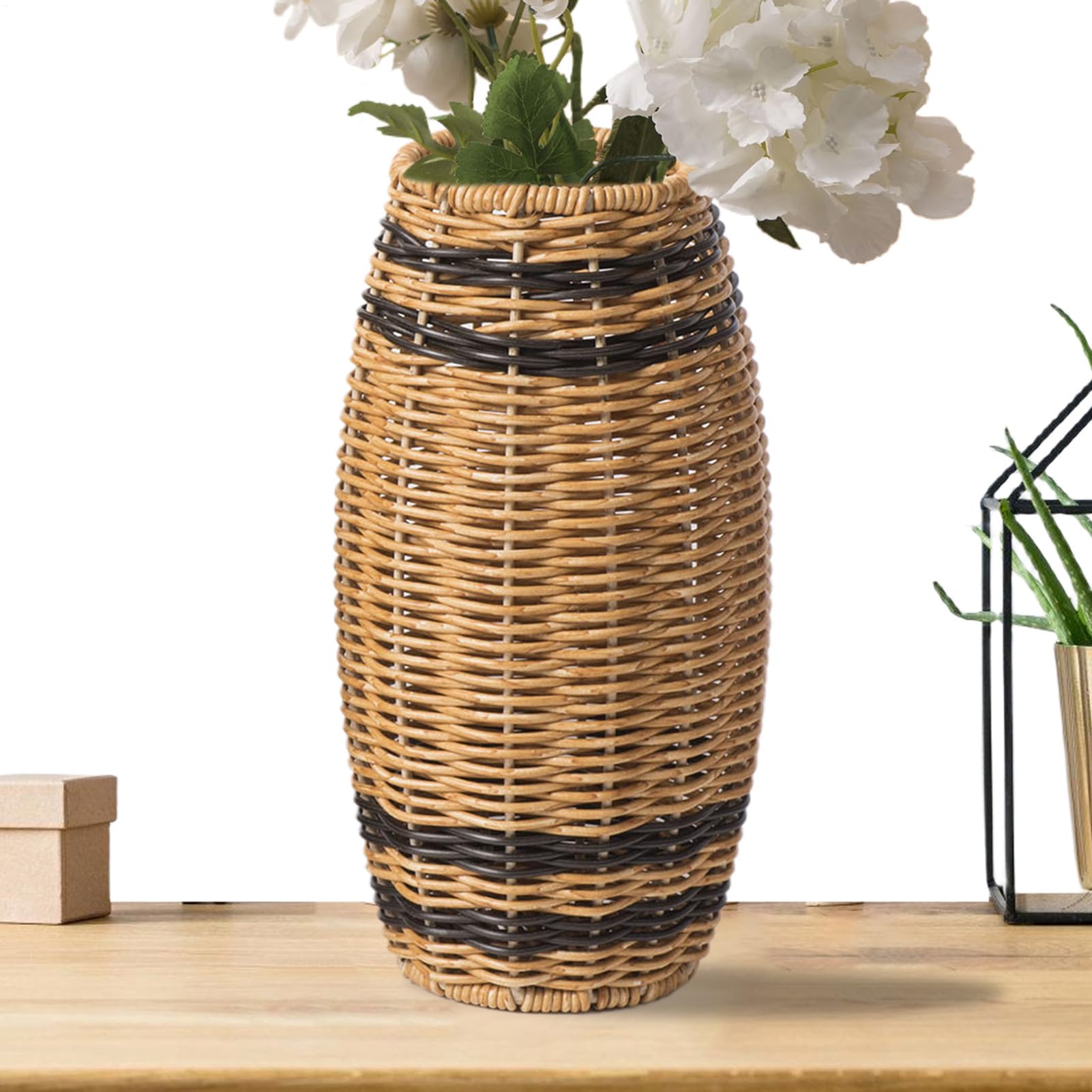 Vase de fleurs en rotin artificiel pour bouquet et centre de table de mariage rustique