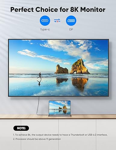 Miniatura 7 de Capshi Cable USB C a DisplayPort 1.4 de 6 pies, 8K 60Hz, 4K 144Hz120Hz, 2K 240Hz 32.4Gbps 5K tipo C a DP compatible con Thunderbolt 43 para MacBook