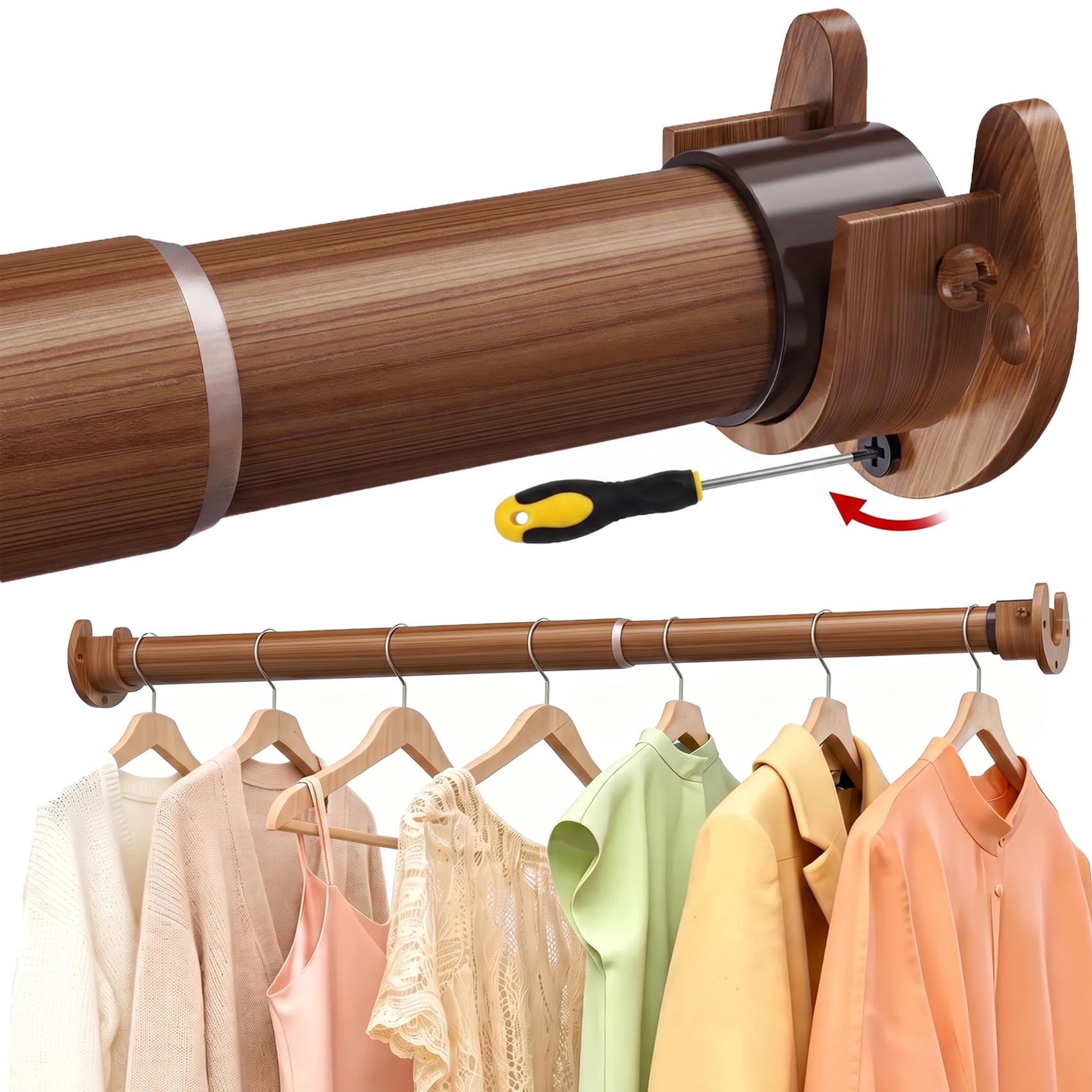 View 1 of 17 to 84 Inch Closet Rods for Hanging Clothes with Screwdriver Dark BrownLPNO635347949
