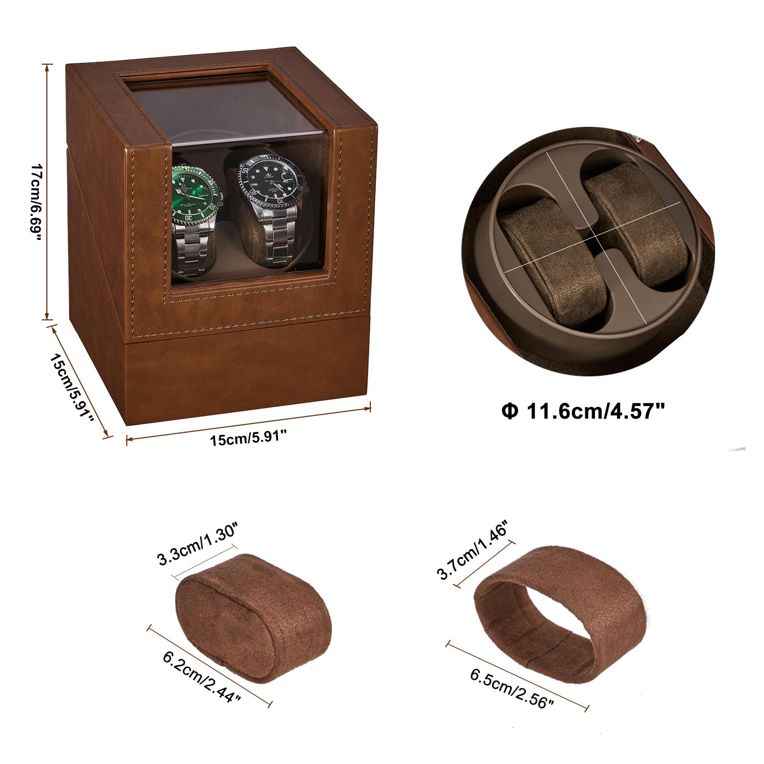 ANWBROAD Updated Double Watch Winder for Automatic Watches Watch Rotator with Super Quiet Motor Flexible Watch Pillows LED Backlight Watch Turner Watch Shaker 5 Modes Battery or USB UJWW001T