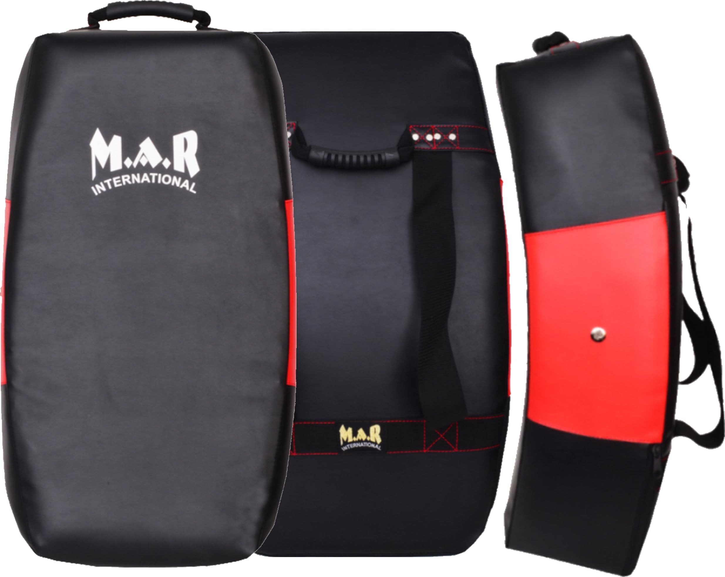 MAR | Jumbo Curved Striking Shield Boxing Pads for Mixed Martial Arts Training MMA Coaching, Kickboxing Karate Taekwondo, Strength & Conditioning Kick Shield, Hook Kick & Jab Red/Black (One Pad Only)