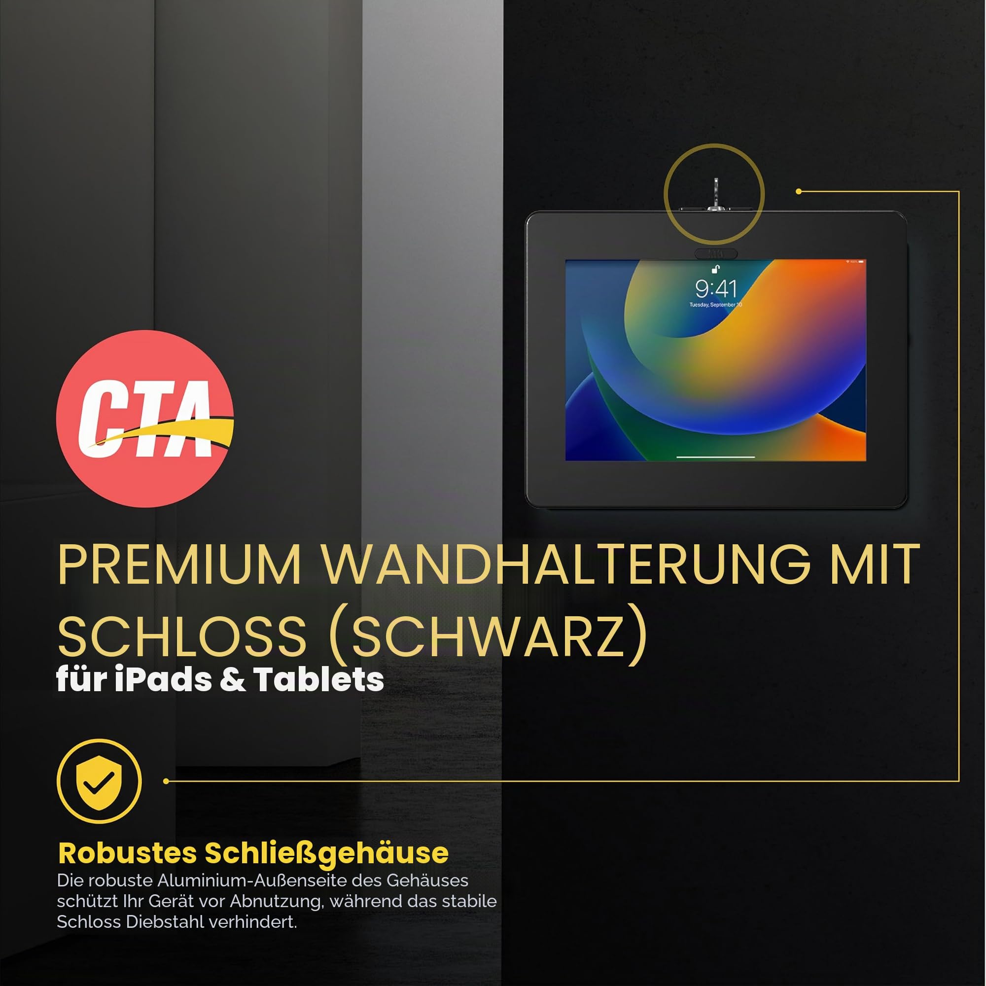 CTA Verriegelbare Anti-Diebstahl-Tablet-Wandhalterung für iPad 10. Generation 11 Zoll, 7./8./9. Gen, Air 4 - Kompatibel Mit Galaxy Tab, Lenovo Tab 4, Zebra Tablets & Mehr
